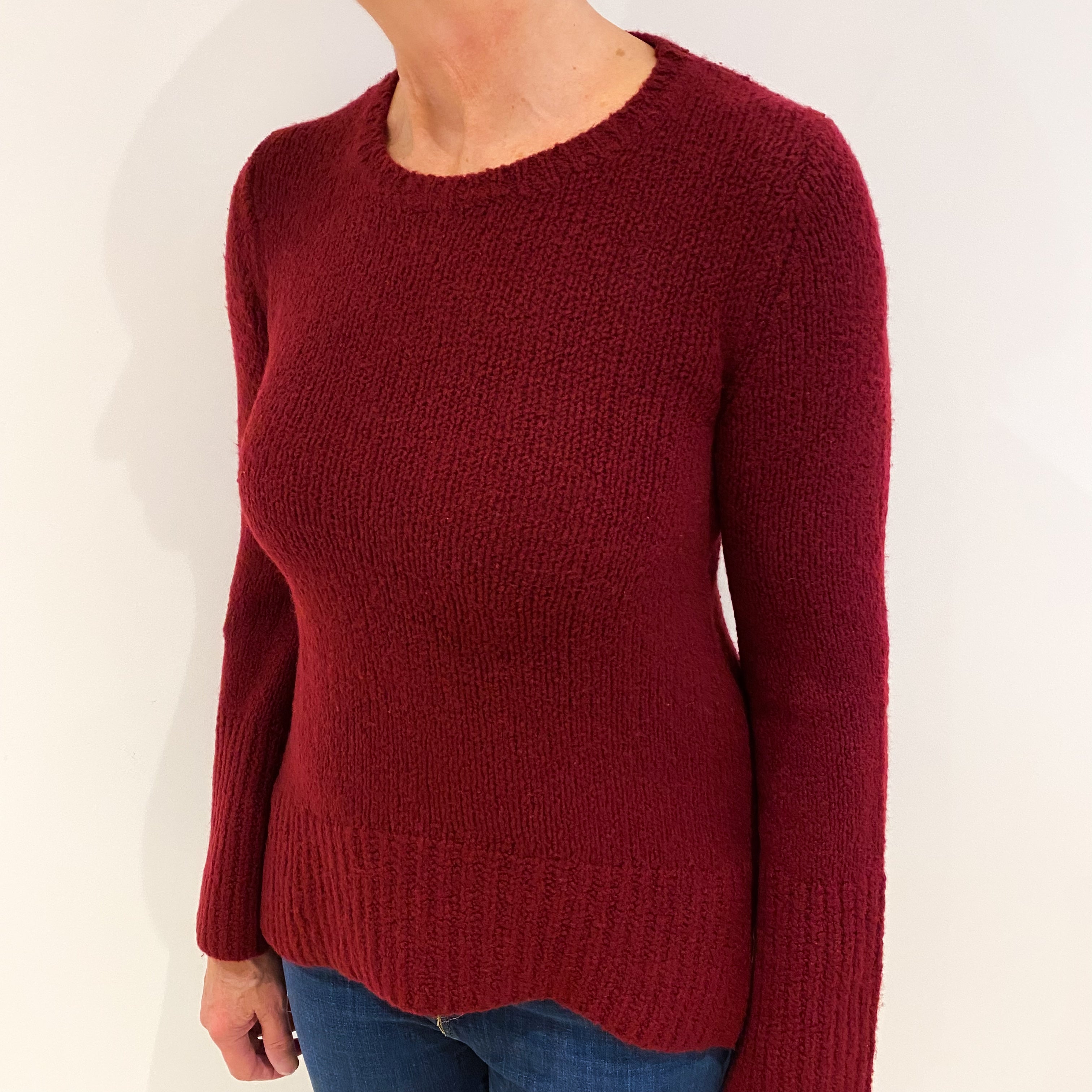 Burgundy Red Heavyknit Cashmere Crew Neck Jumper Medium