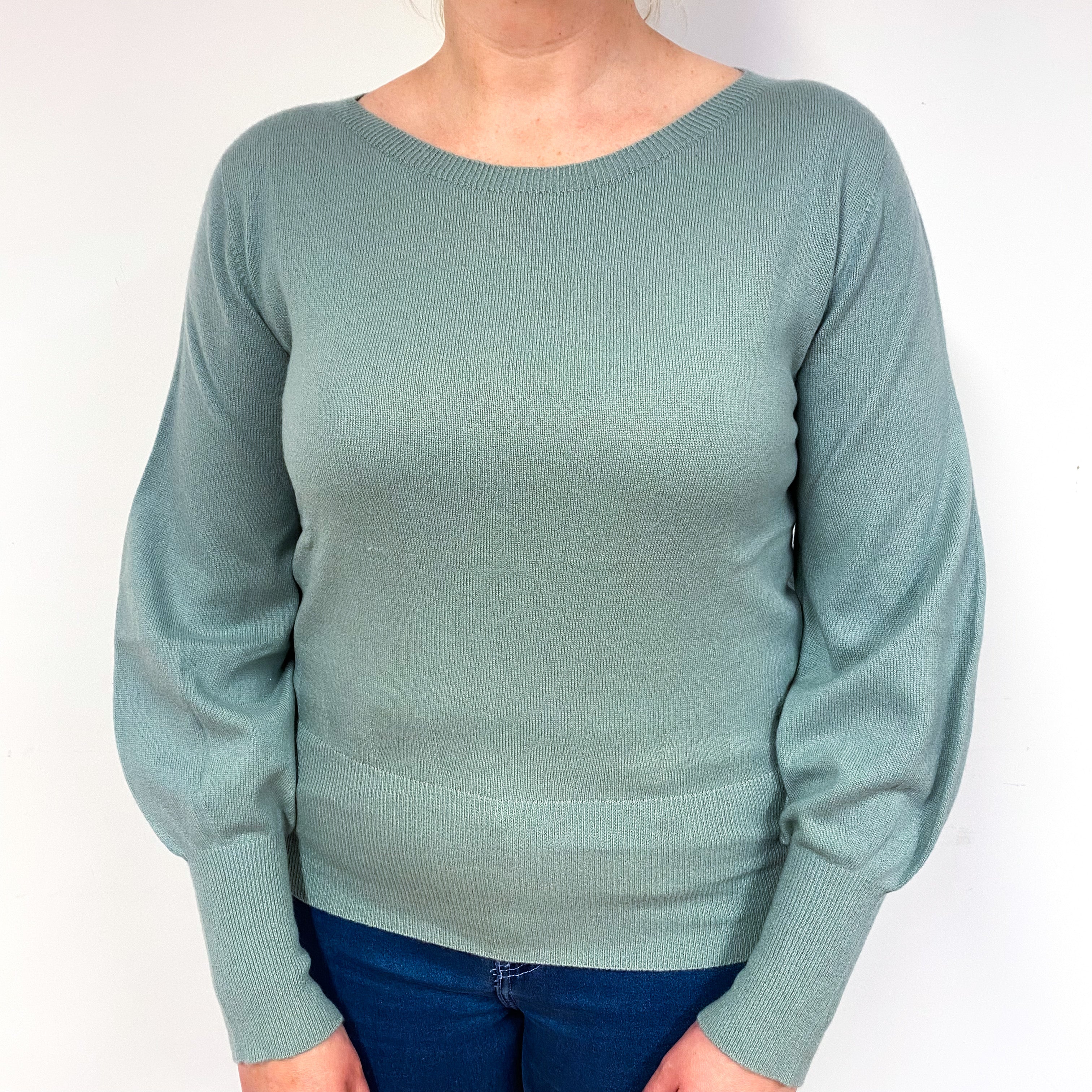 Duck Egg Green Cashmere Crew Neck Jumper Large