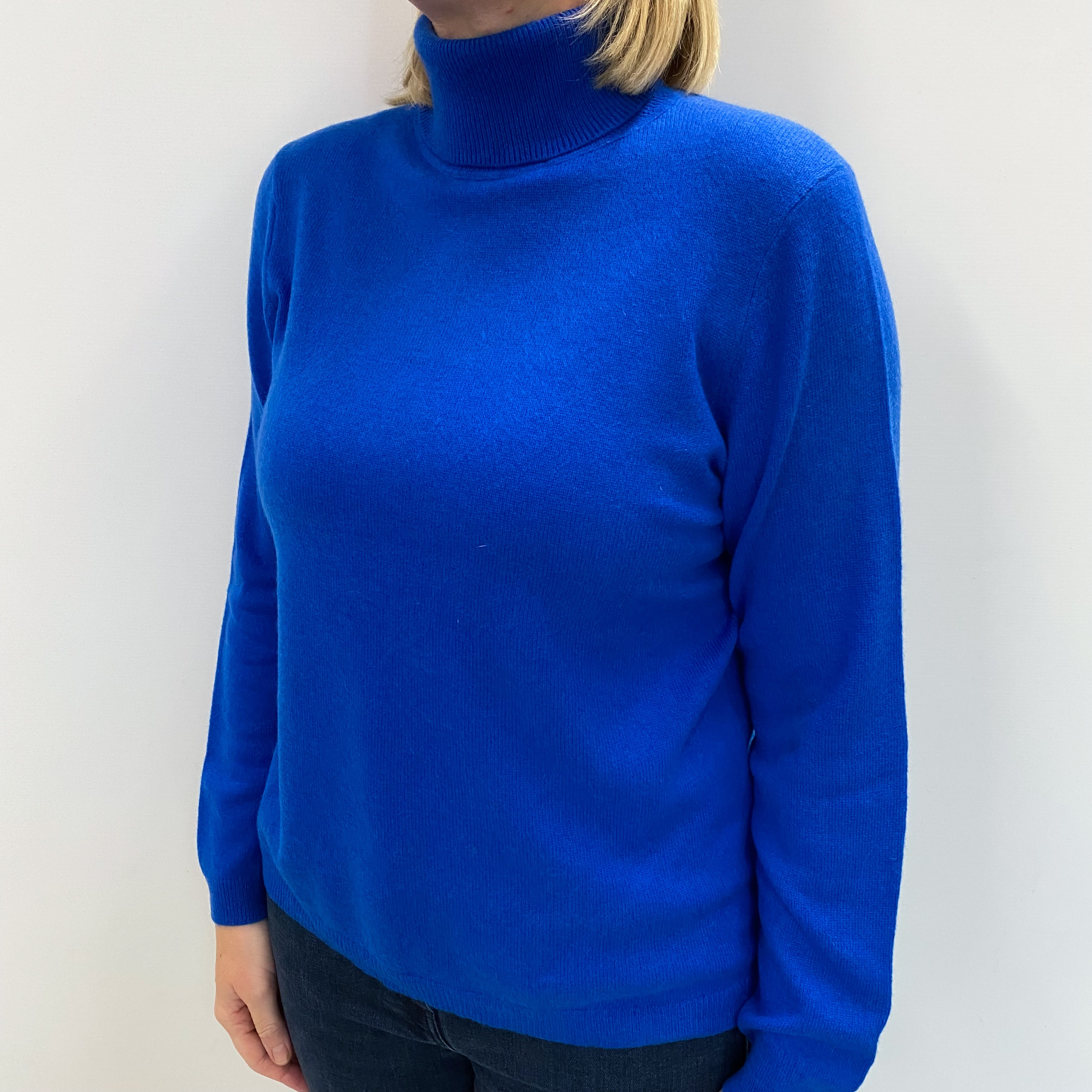 Electric Blue Cashmere Polo Neck Jumper Large