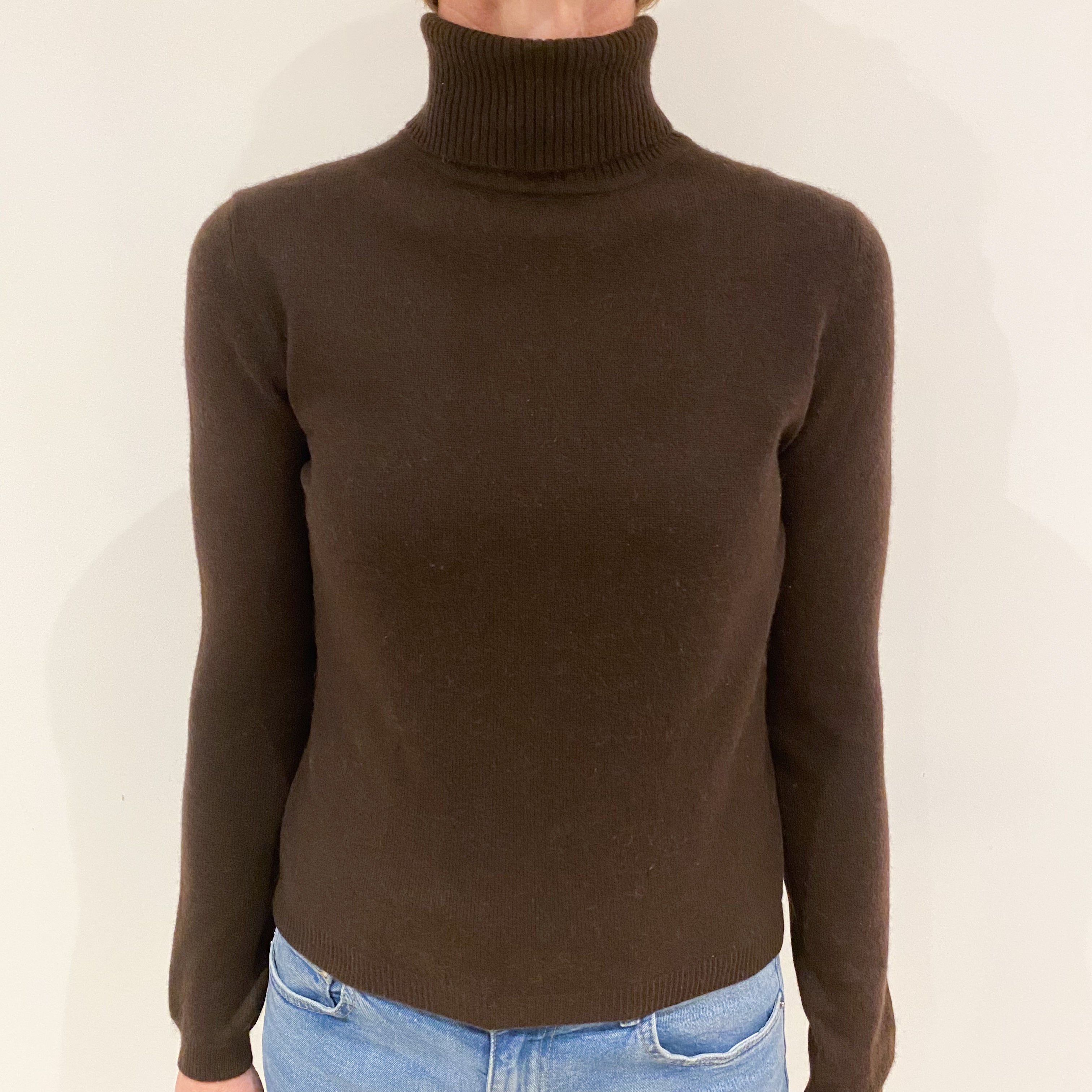 Chocolate Brown Cashmere Polo Neck Jumper Small