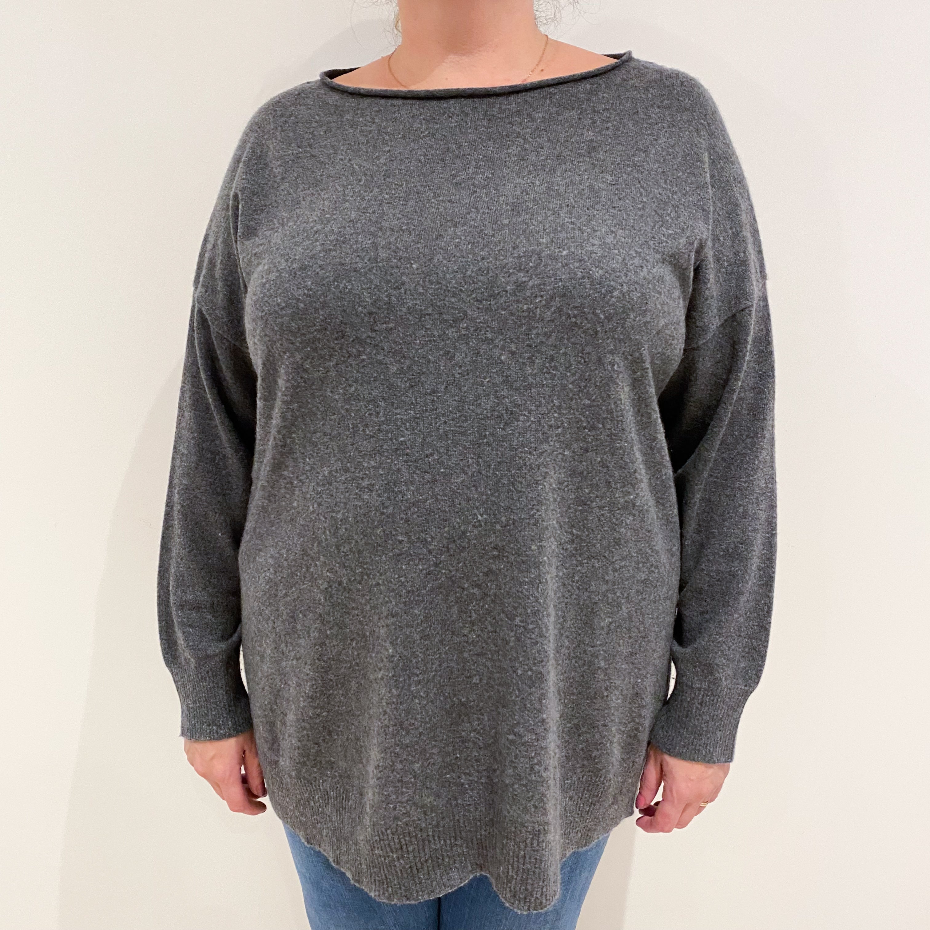 Slate Grey Cashmere Slash Neck Jumper XXXL