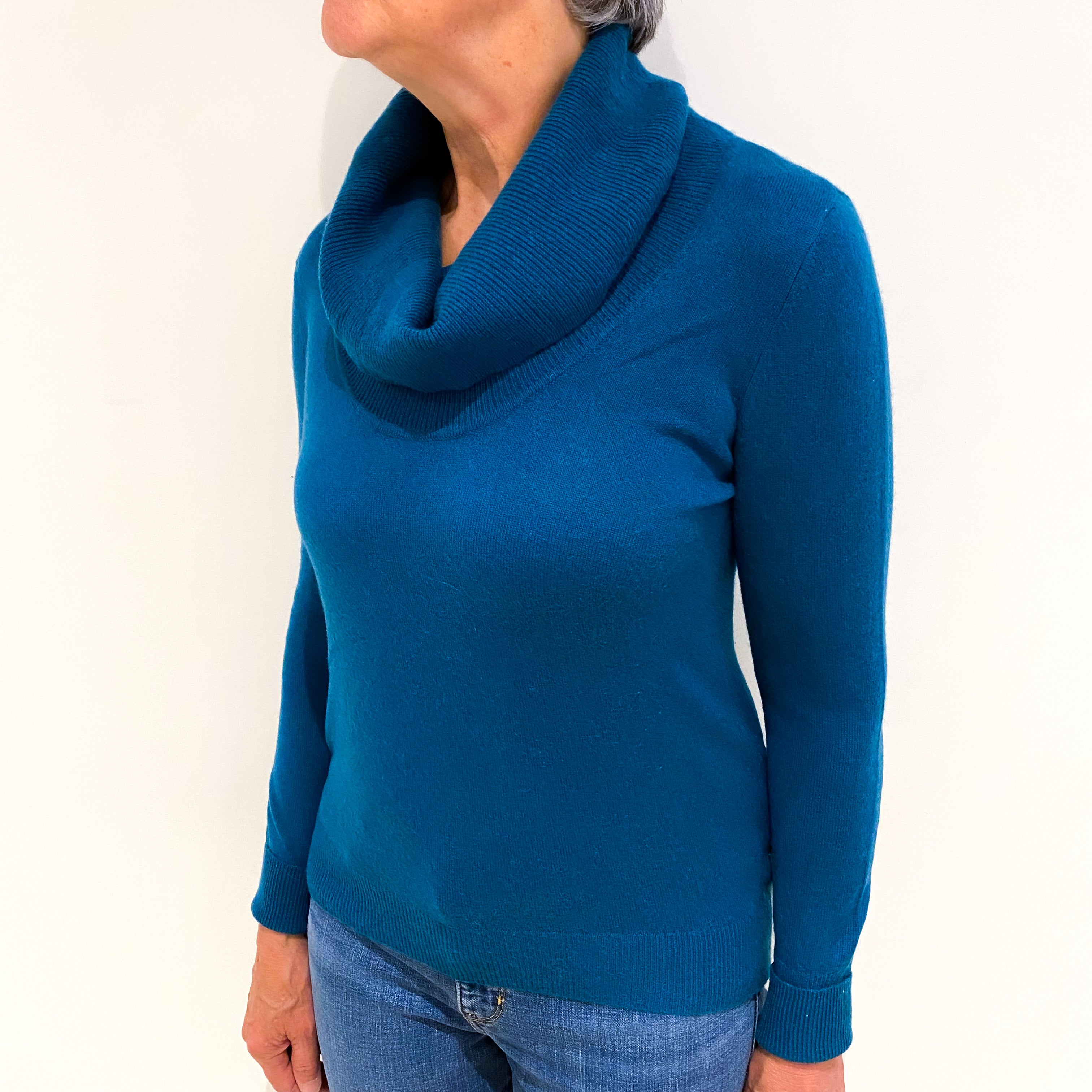 Teal Blue Cashmere Cowl Neck Jumper Medium