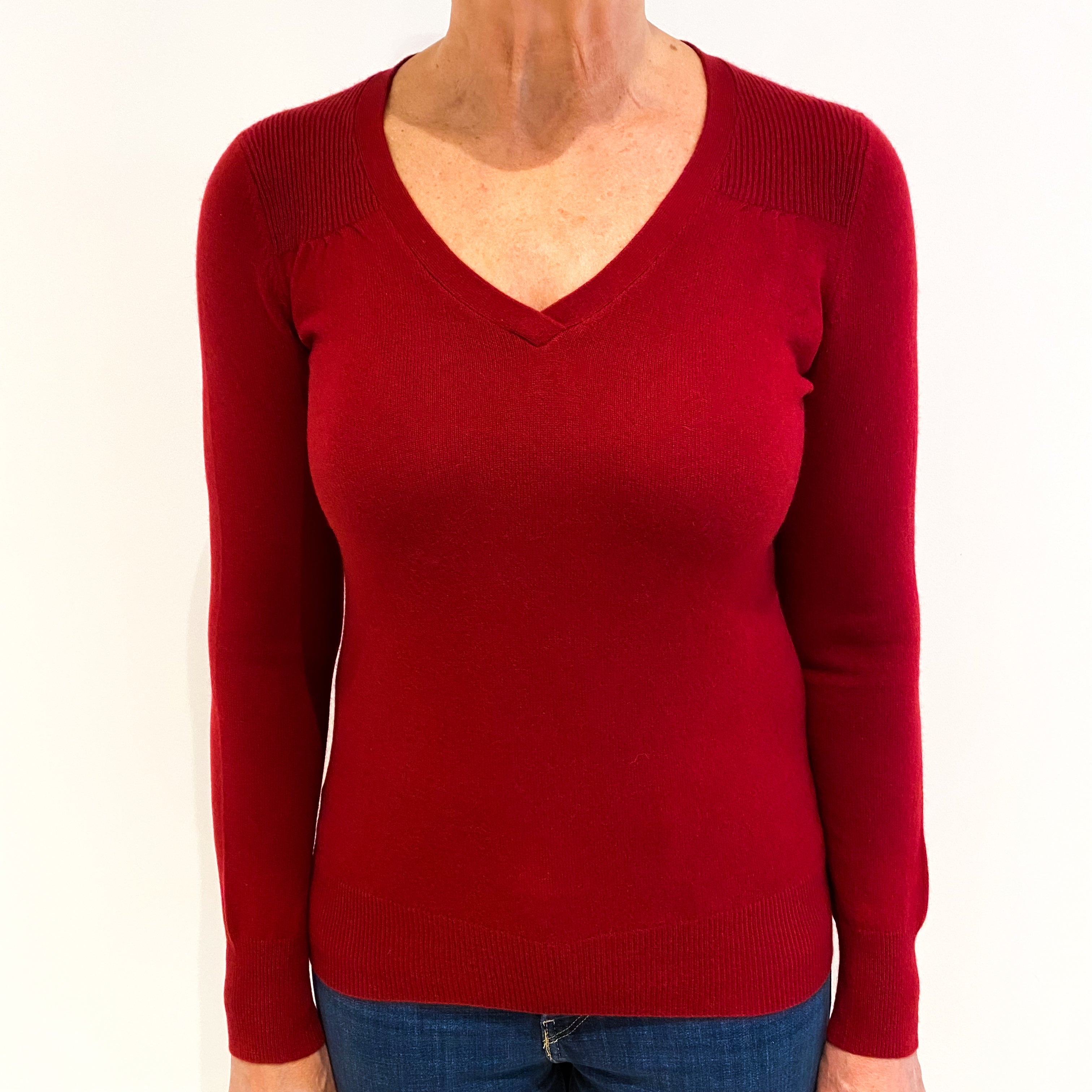 Crimson Red Cashmere V-Neck Jumper Medium