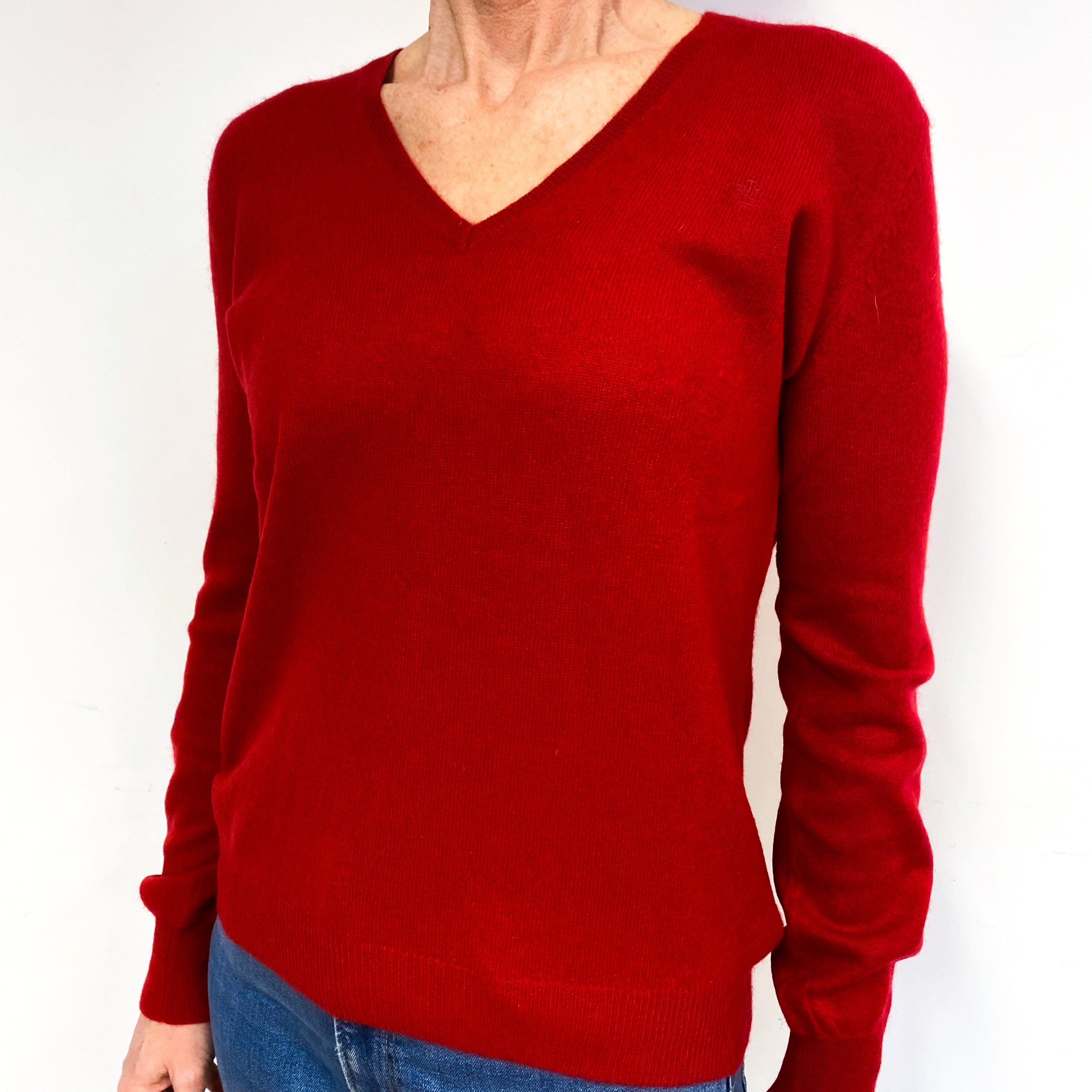 Crimson Red Cashmere V-Neck Jumper Medium
