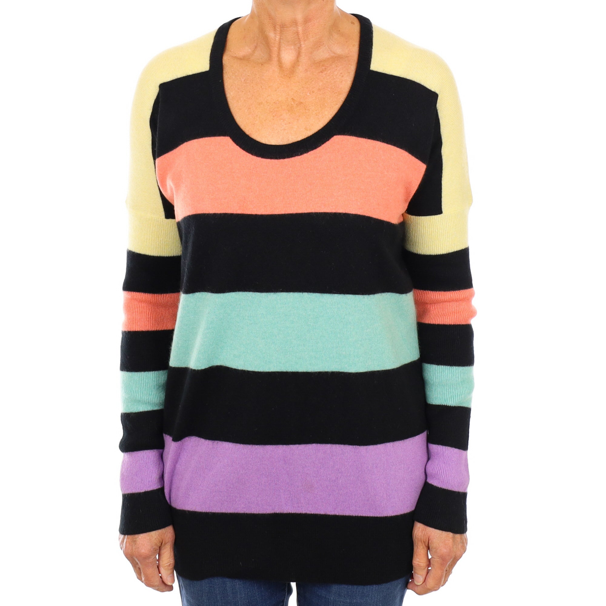 Black Colourful Stripe Cashmere Scoop Neck Jumper Medium