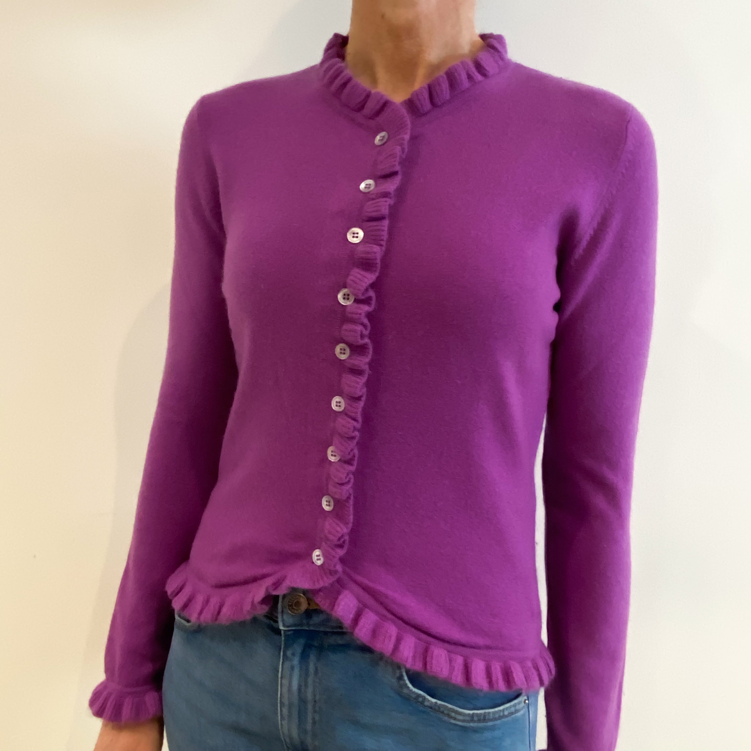 Logan Berry Purple Cashmere Crew Neck Cardigan Small
