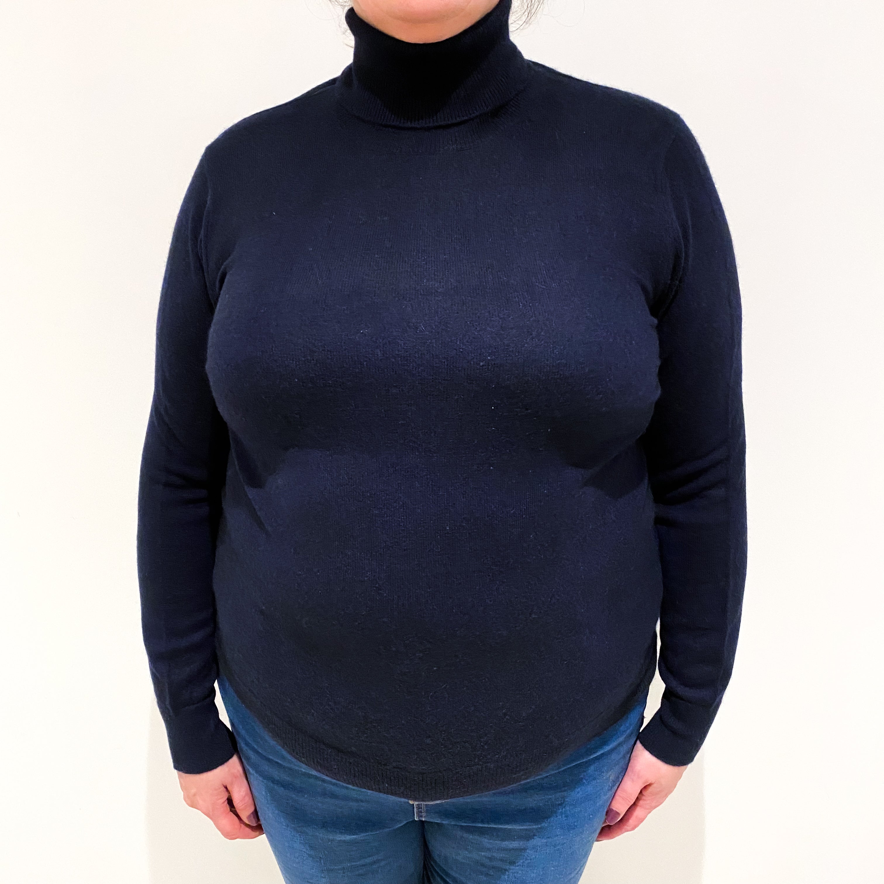Dark Navy Cashmere Polo Neck Jumper Extra Large