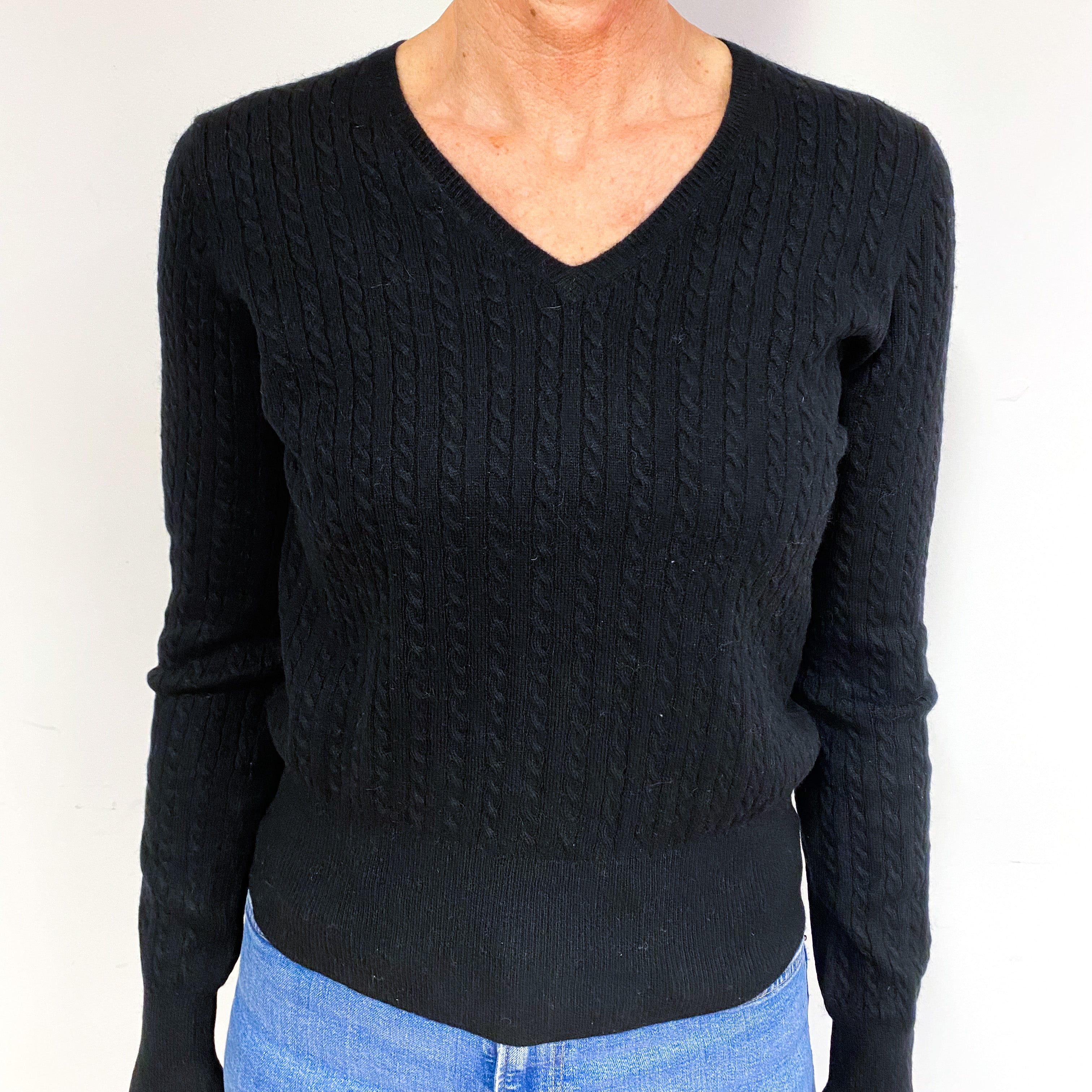 Black Cashmere V-Neck Jumper Medium