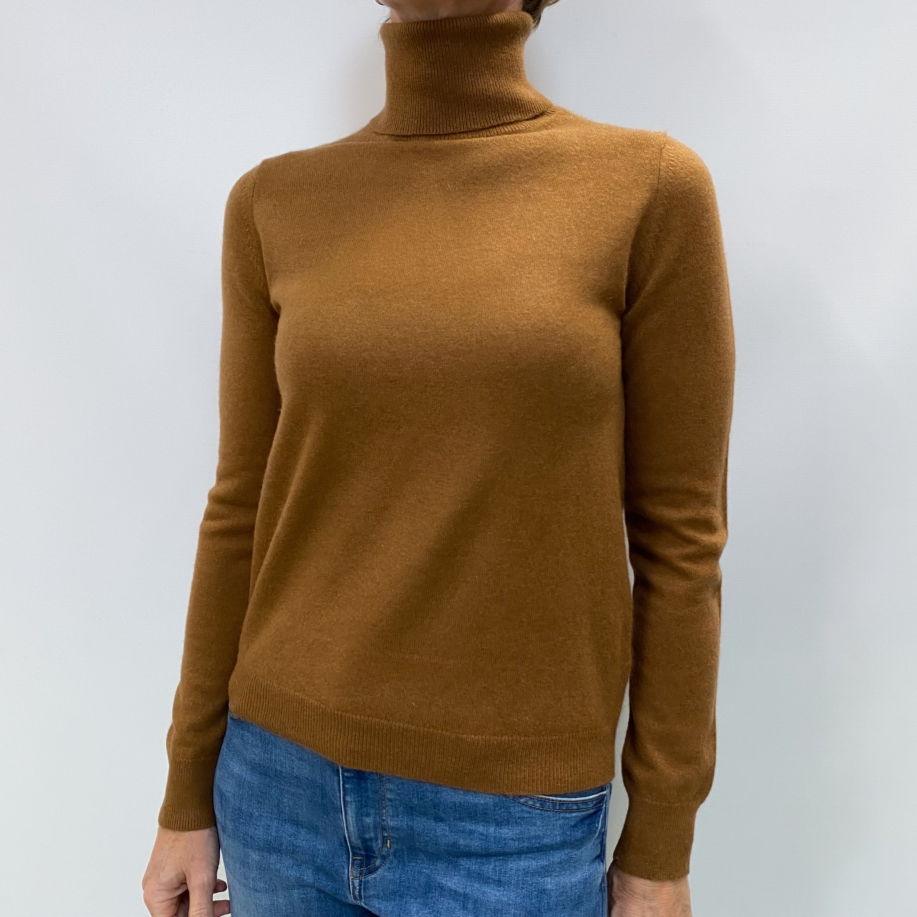 Cinnamon Brown Cashmere Polo Neck Jumper Small