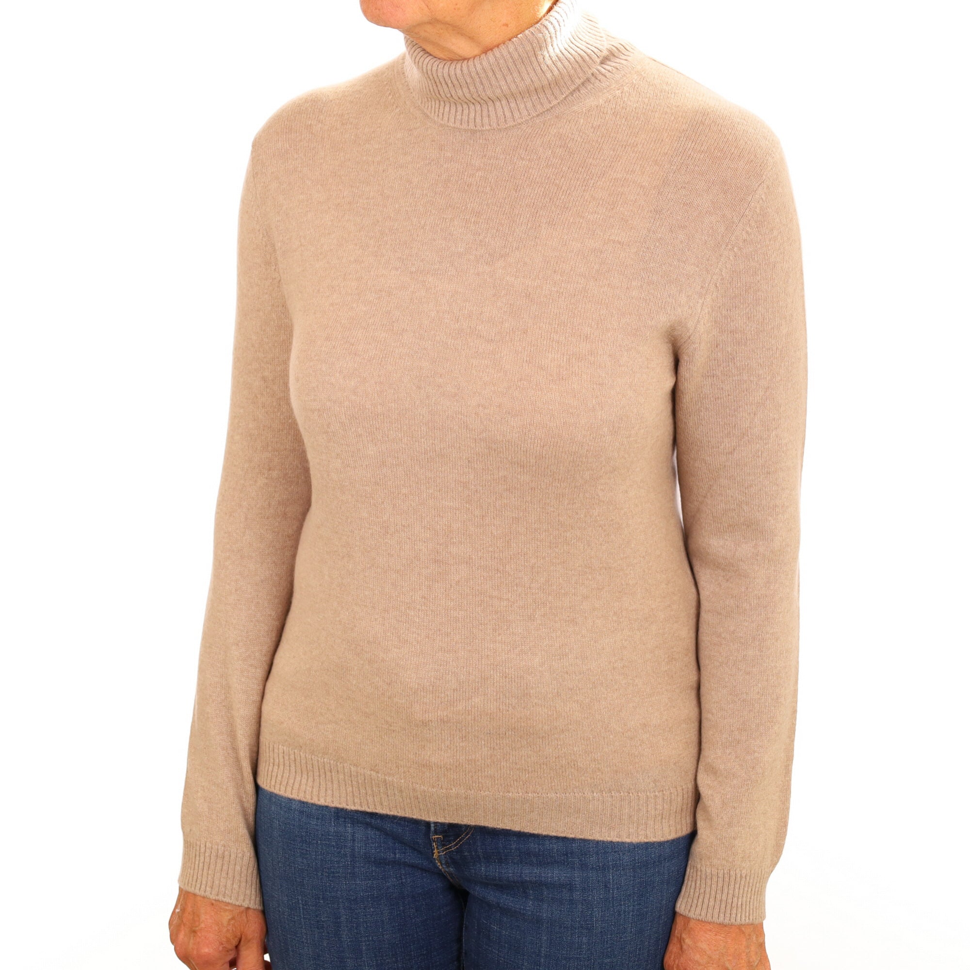 Caramel Brown Cashmere Polo Neck Jumper Medium