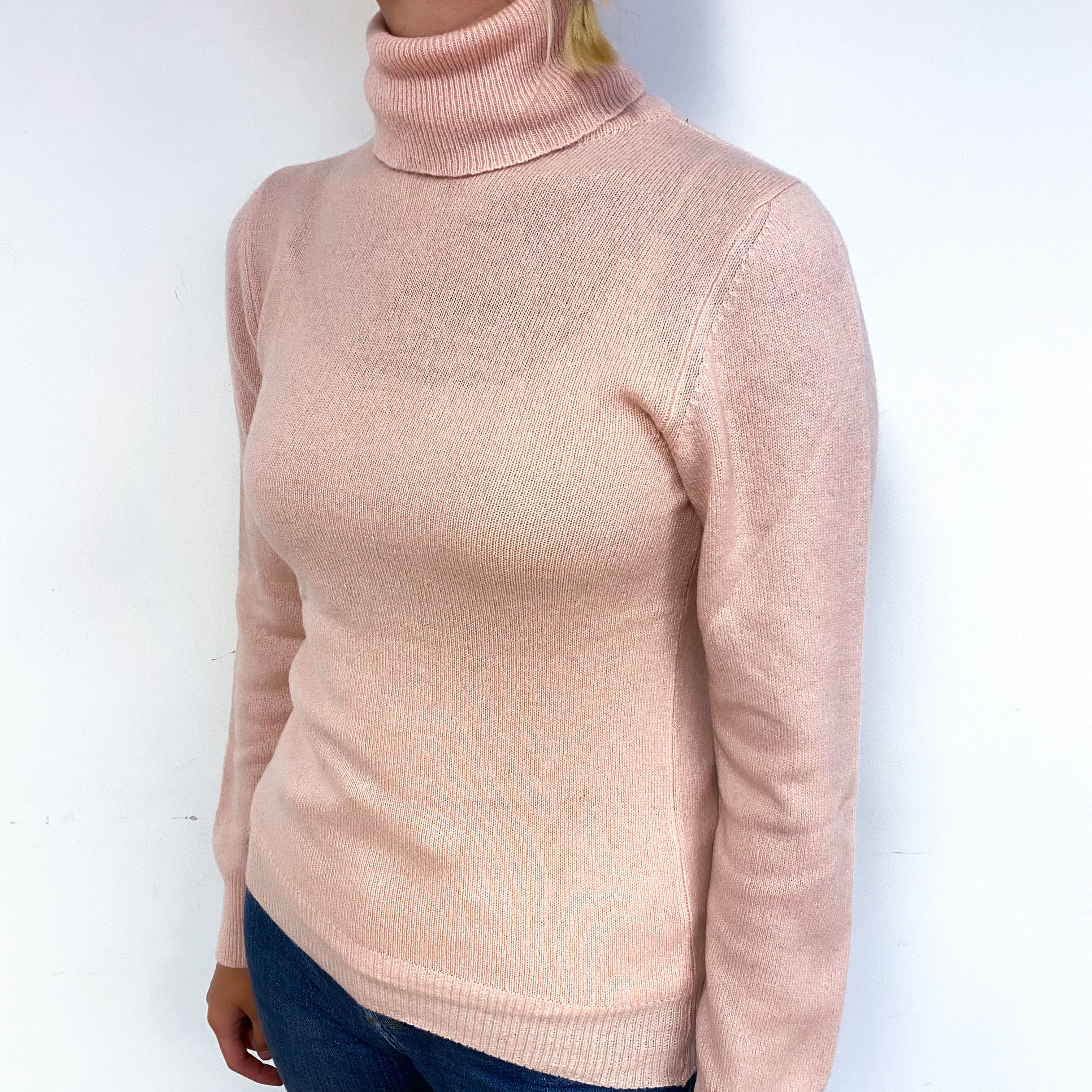 Vintage Shell Pink Cashmere Polo Neck Jumper Small