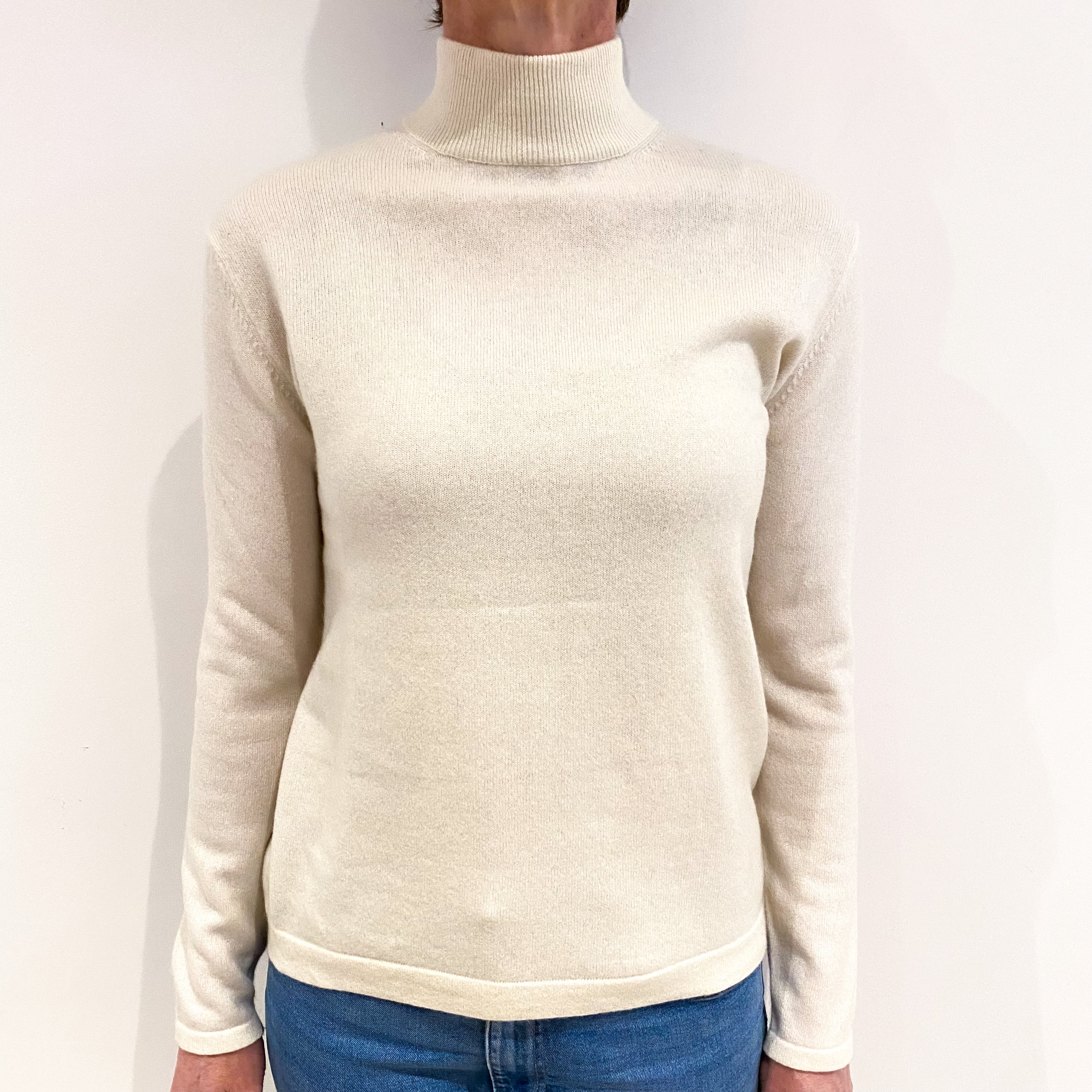 Vanilla Cream Cashmere Turtle Neck Jumper Small