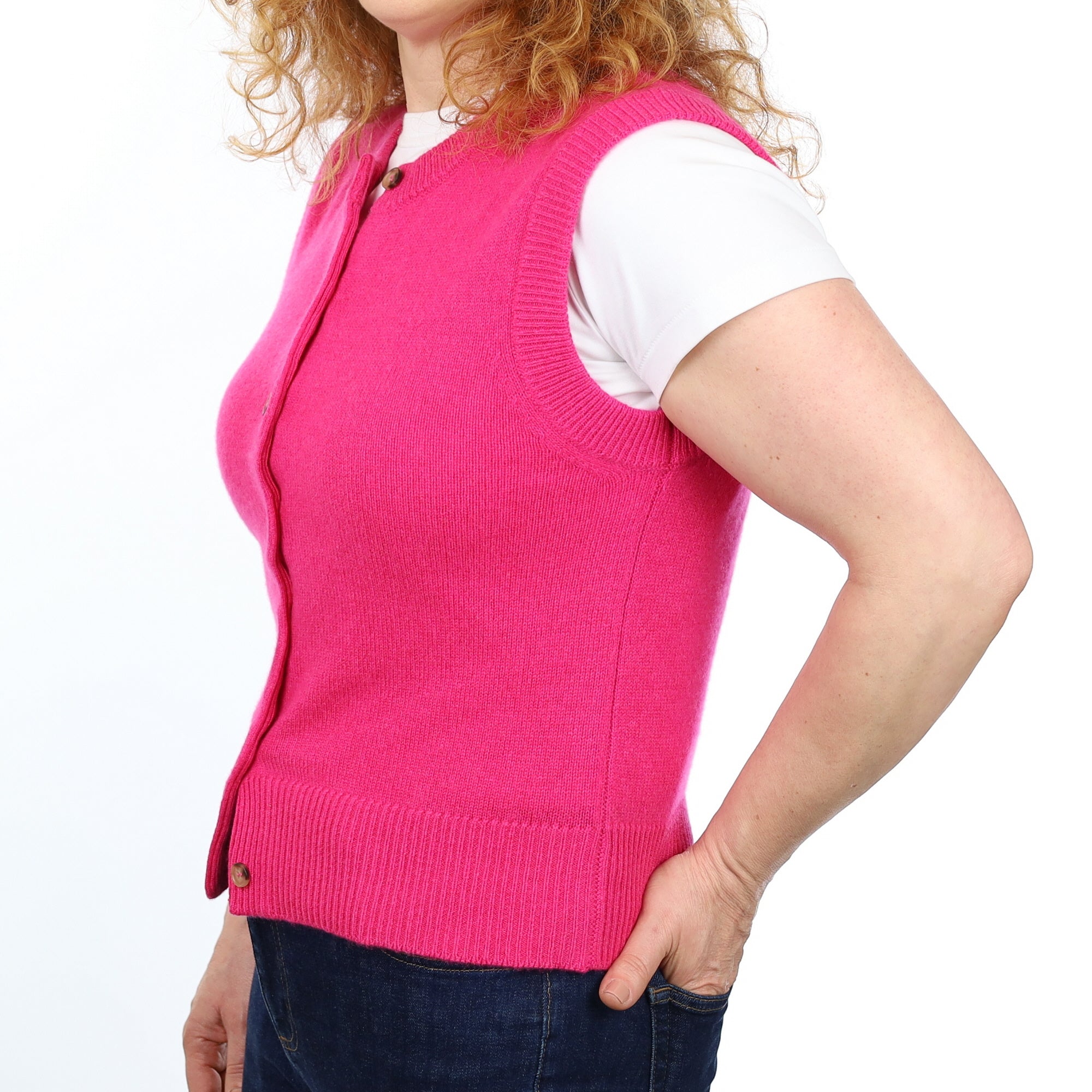 Brand New Hot Pink Luxury Cashmere Crew Neck Waistcoat Medium UK 12-14