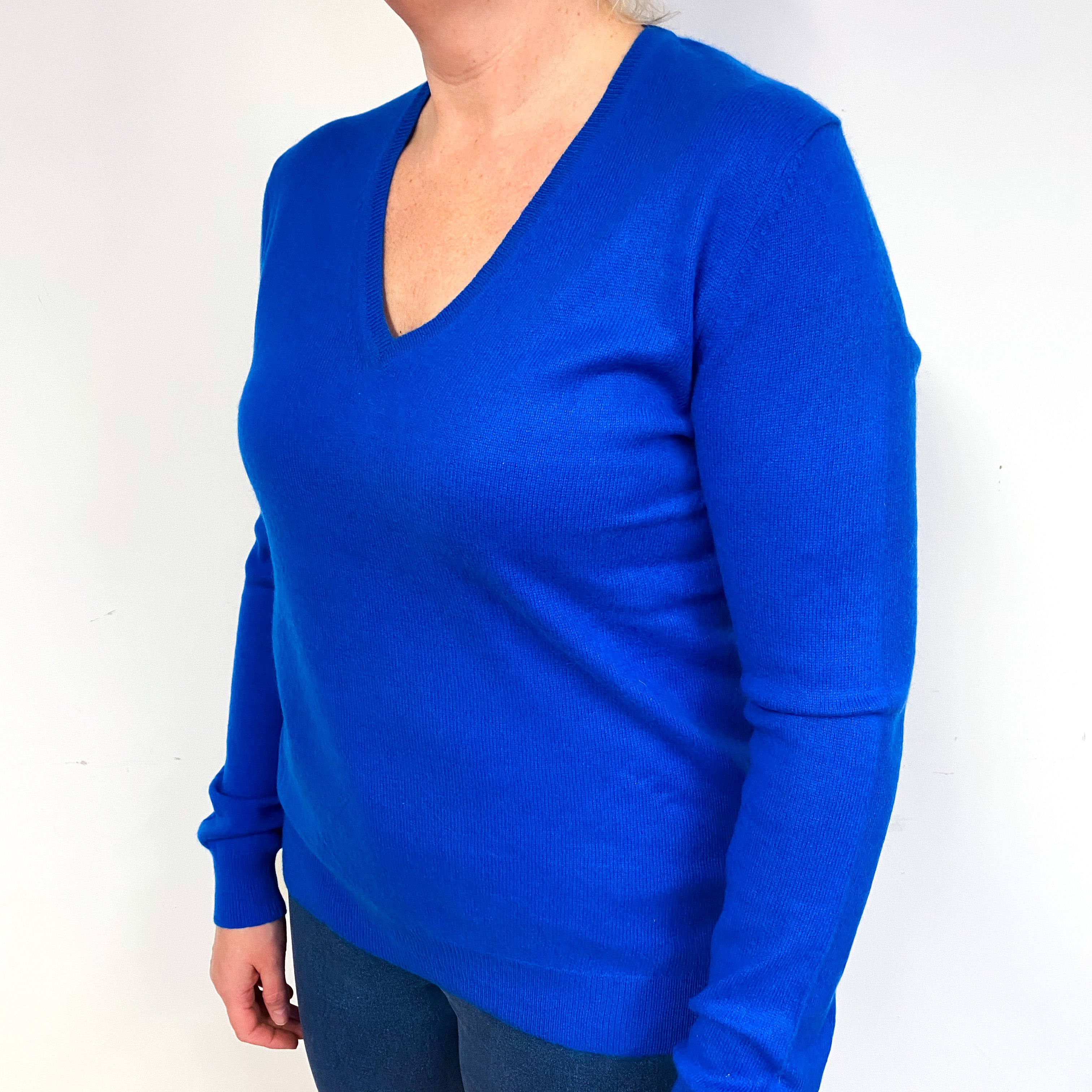 Azure Blue Cashmere V-Neck Jumper Large