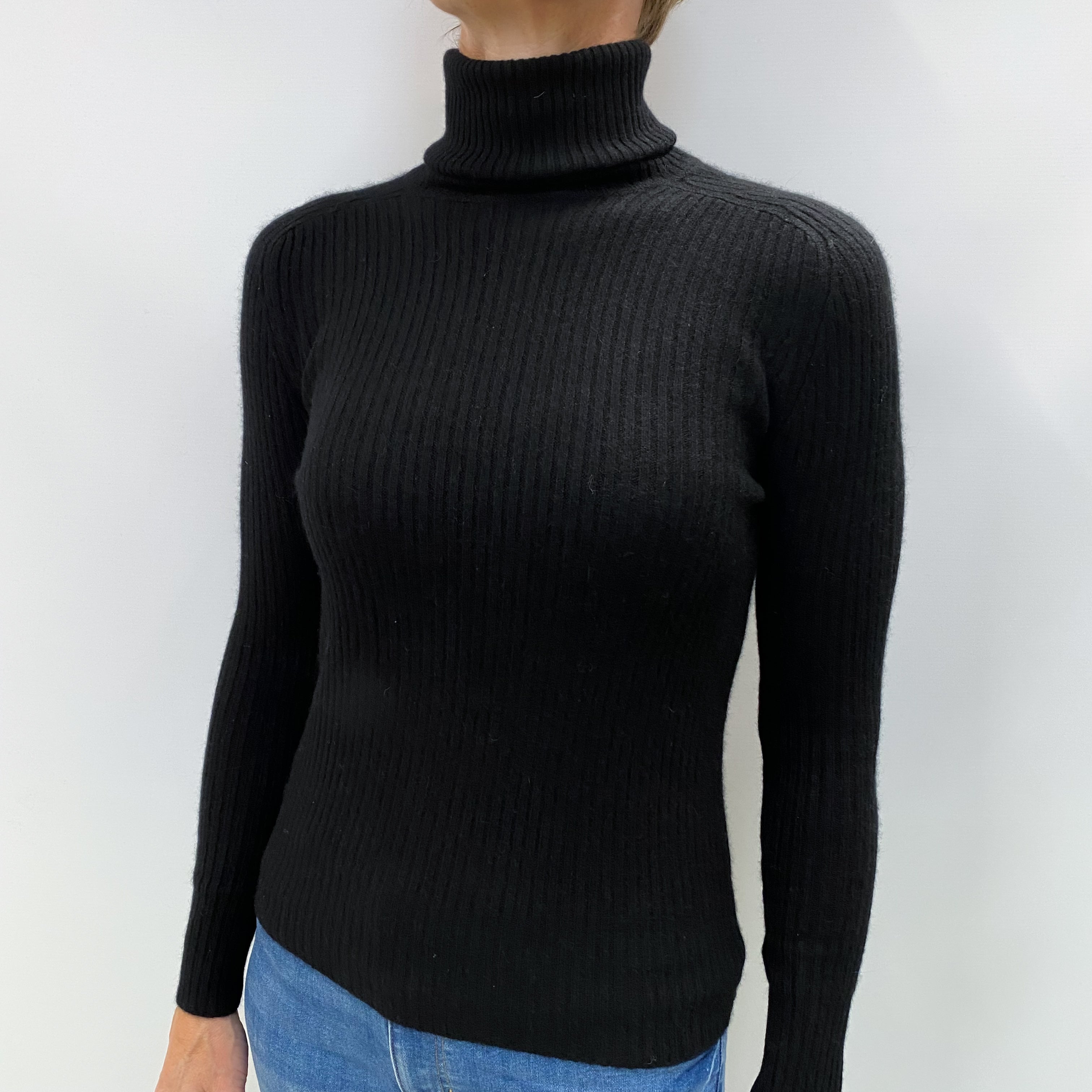 Black Cashmere Polo Neck Jumper Small