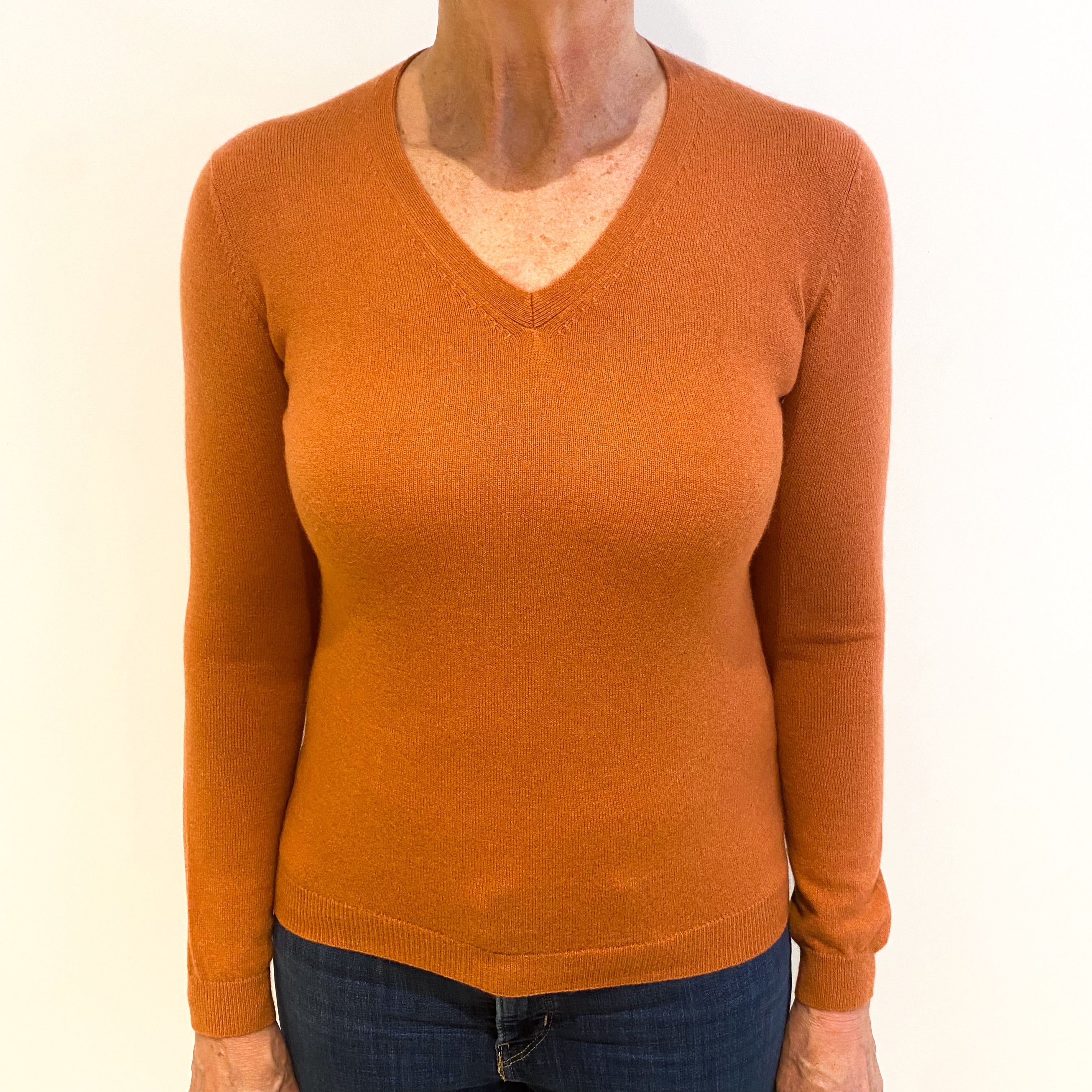 Pale Terracotta Cashmere V Neck Jumper Medium