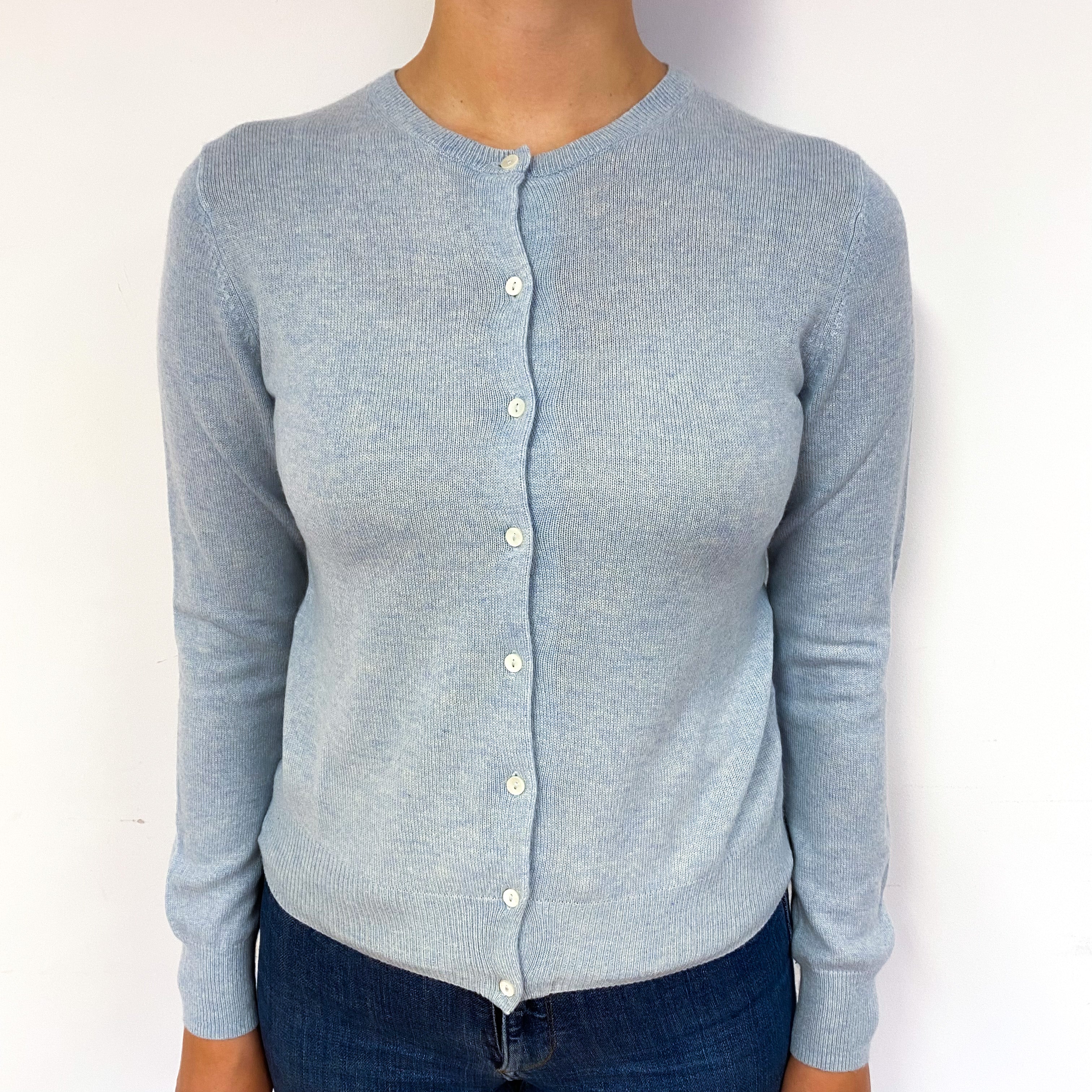 Opal Blue Cashmere Crew Neck Cardigan Small