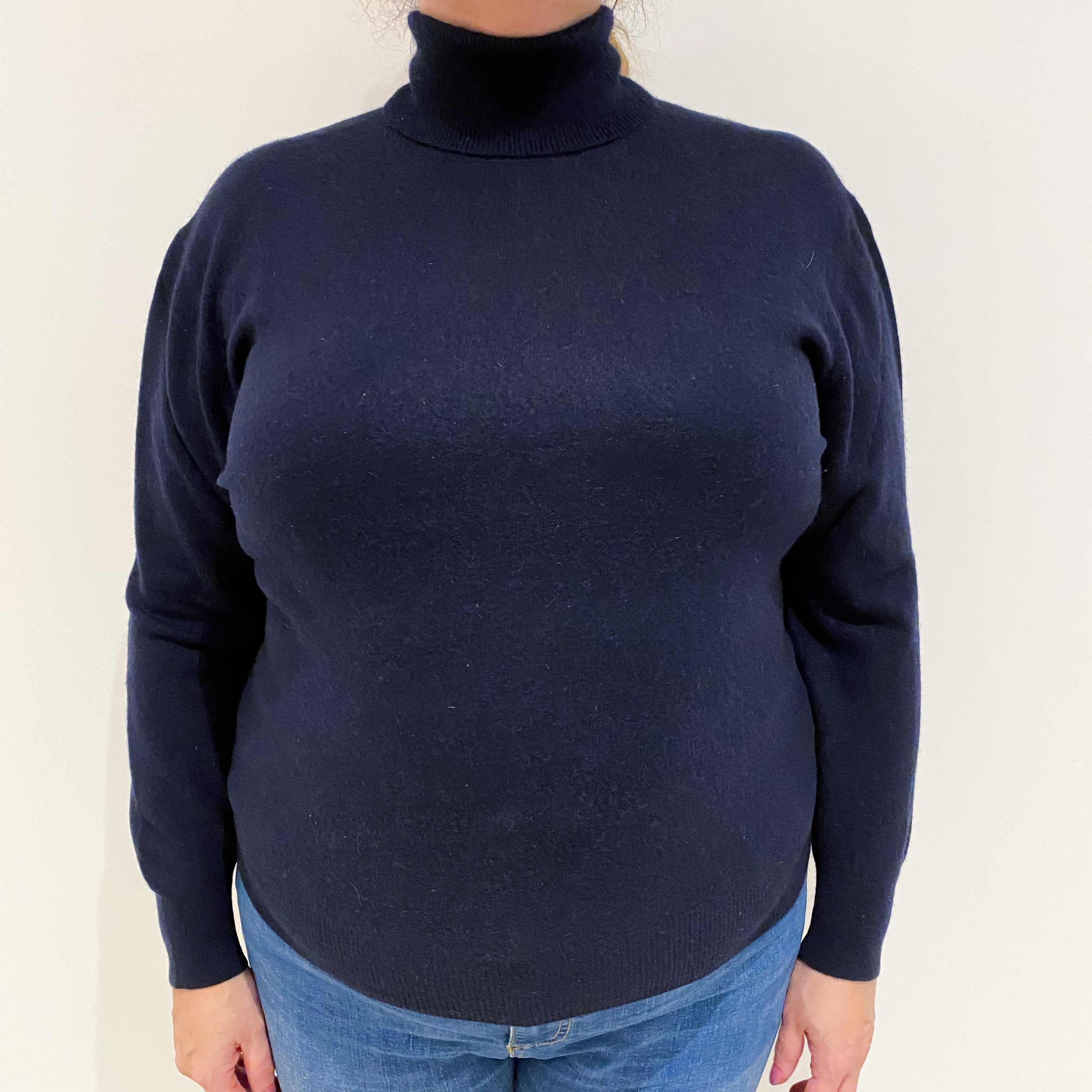 Navy Blue Cashmere Polo Neck Jumper Extra Large
