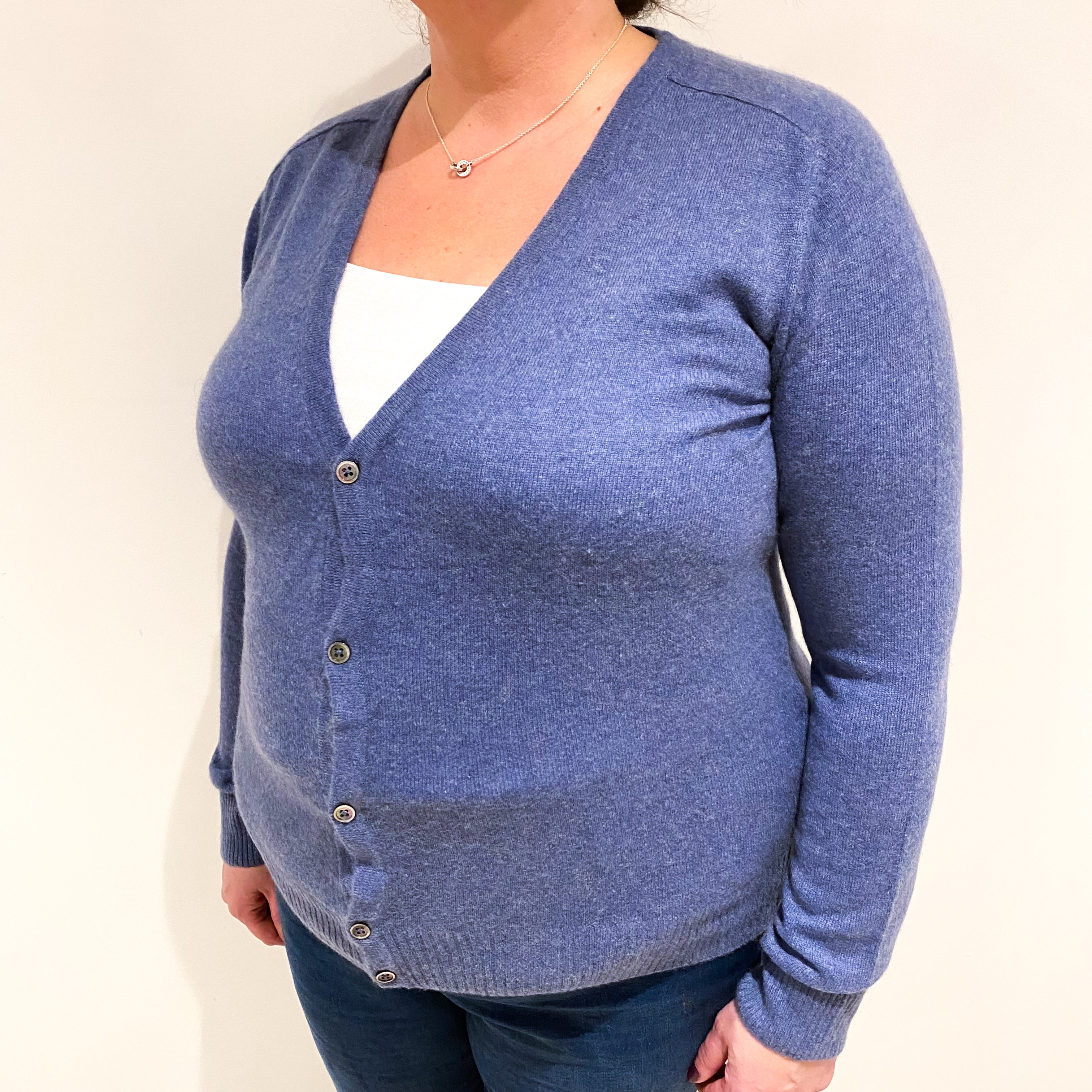 Denim Blue Cashmere V Neck Cardigan Extra Large