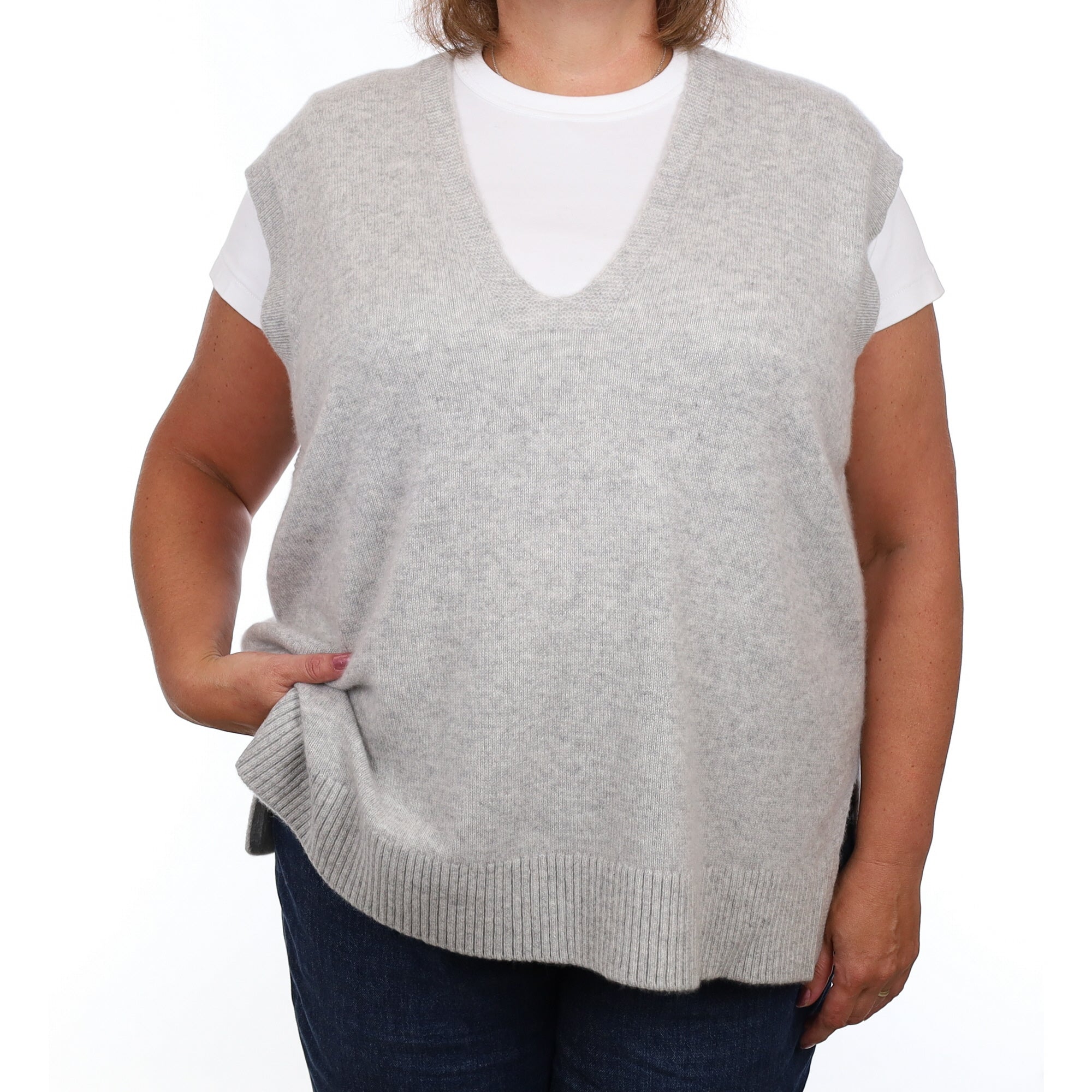 Brand New Mist Grey Luxury Cashmere Tank Top Extra Large UK 20-22