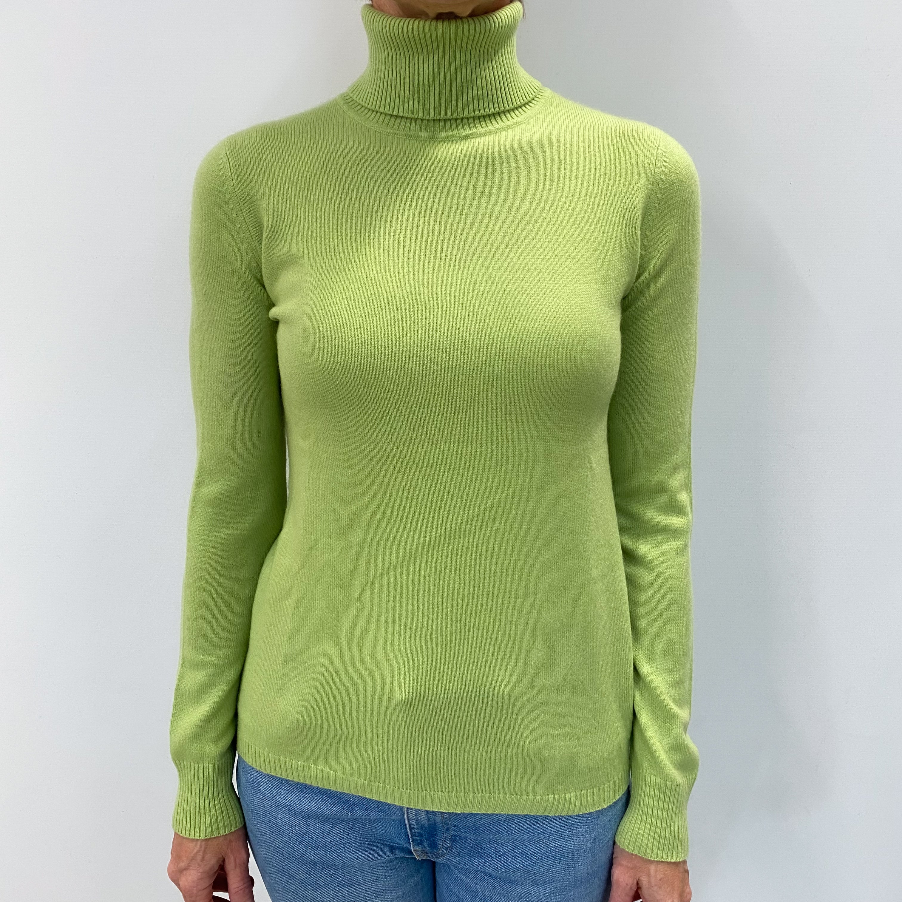 Lime Green Cashmere Polo Neck Jumper Small