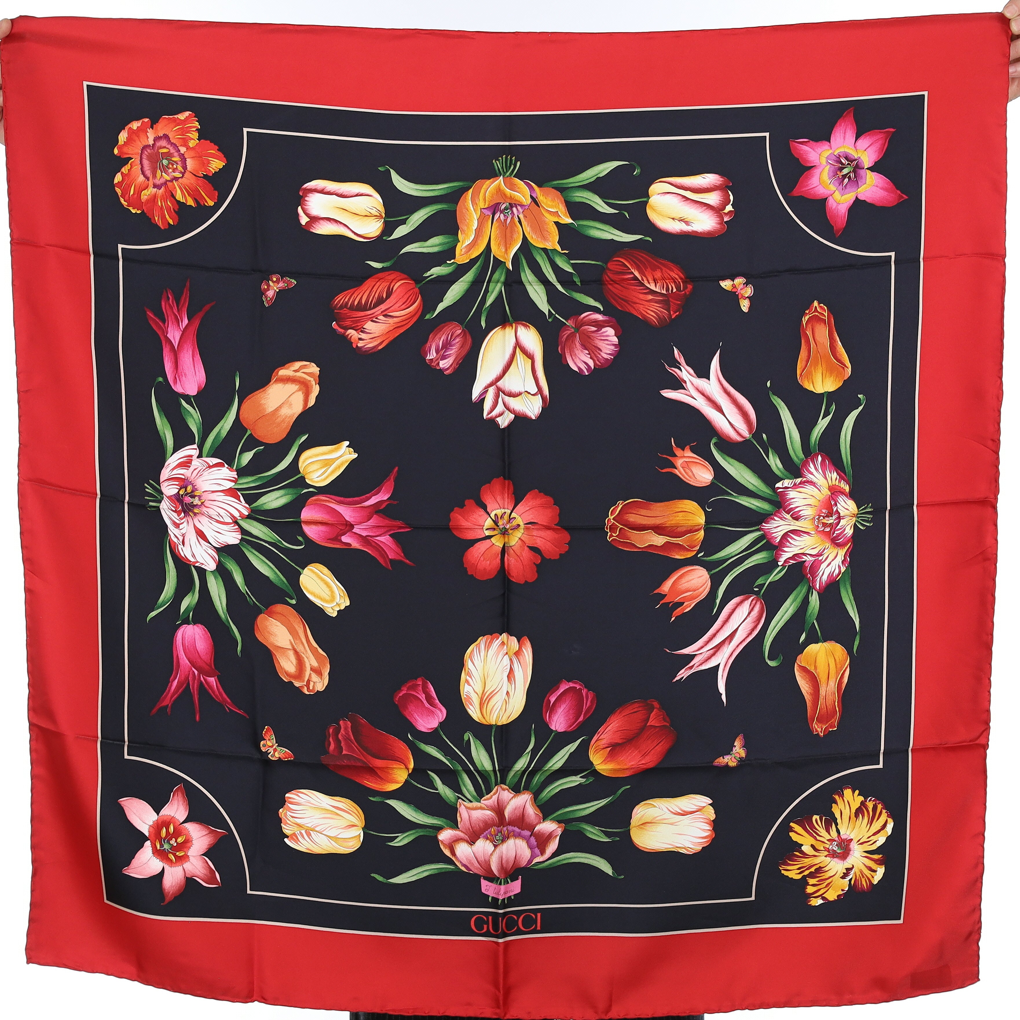 Brand New Gucci Tulip Vintage Silk Scarf