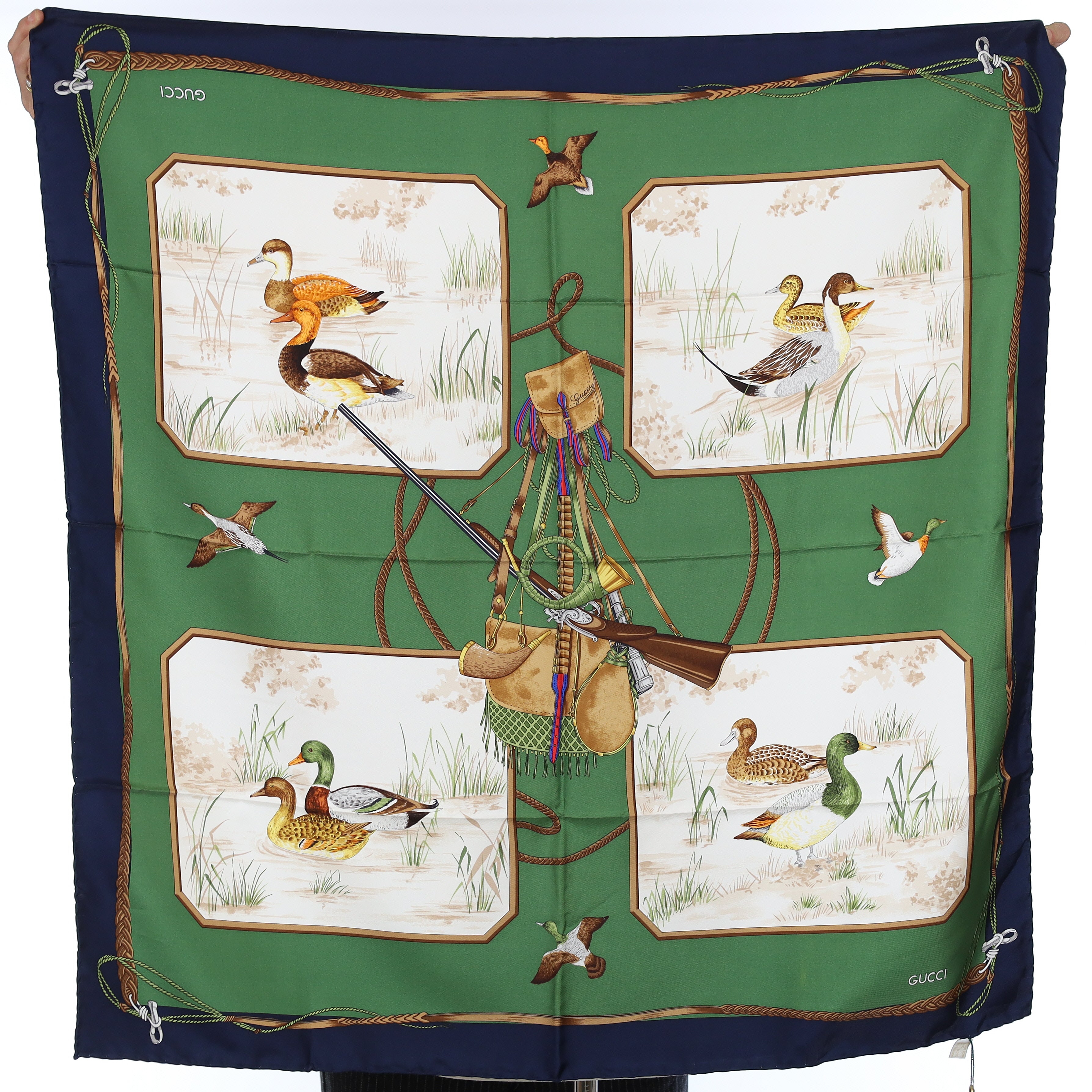 Brand New Gucci Ducks on Pond Vintage Silk Scarf