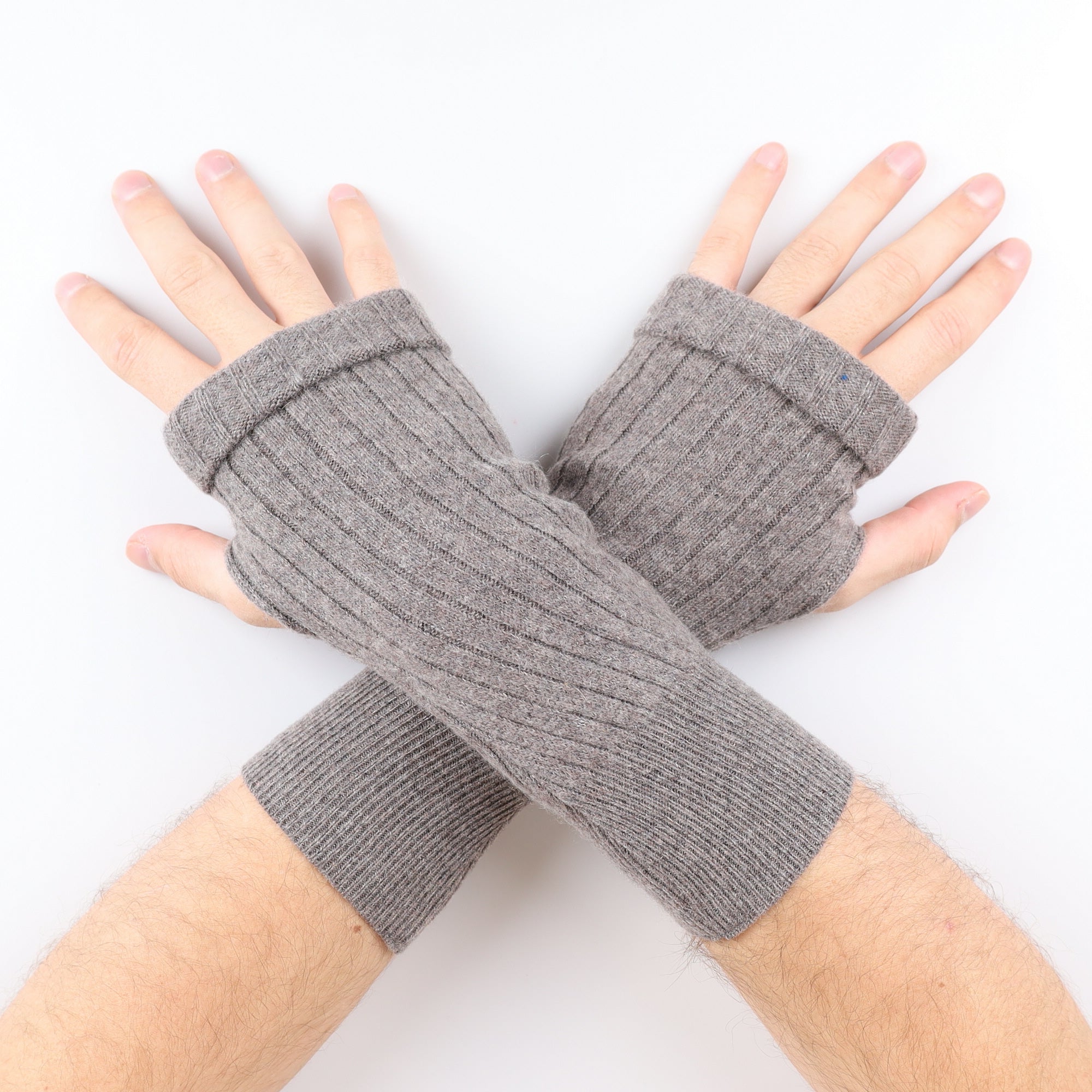 Men’s Mink Brown Ribbed Fingerless Gloves
