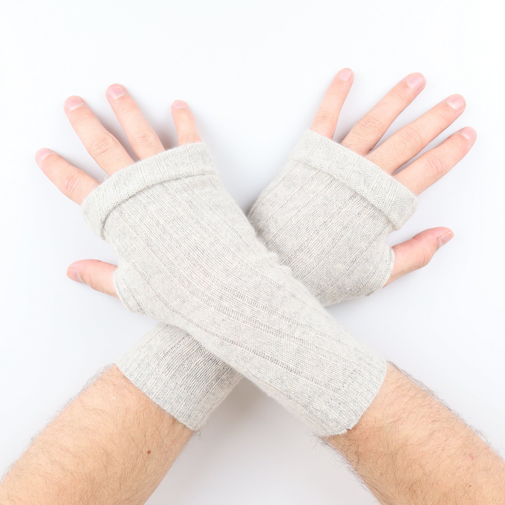 Men’s Mist Grey Ribbed Fingerless Gloves