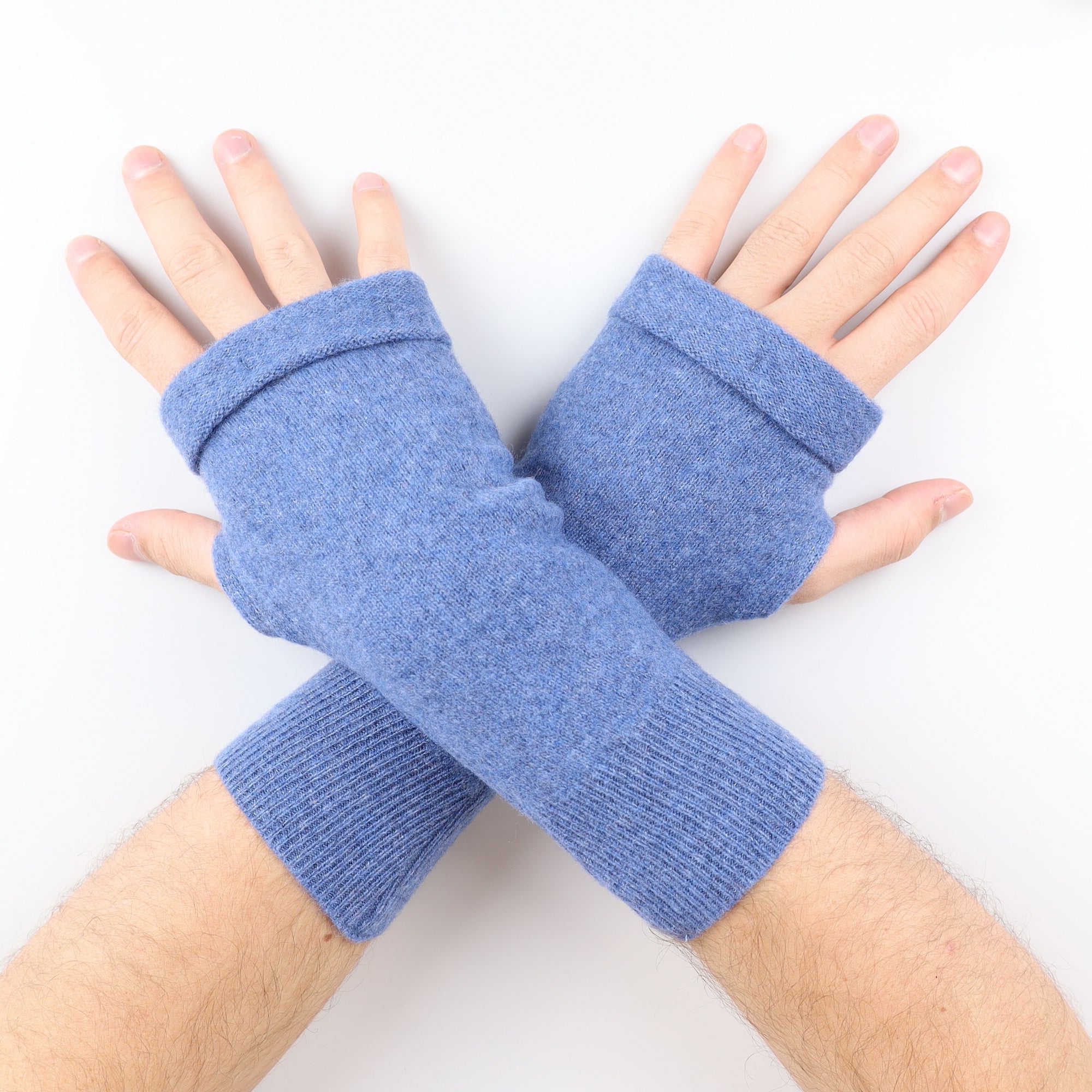 Men's Denim Blue Fingerless Gloves