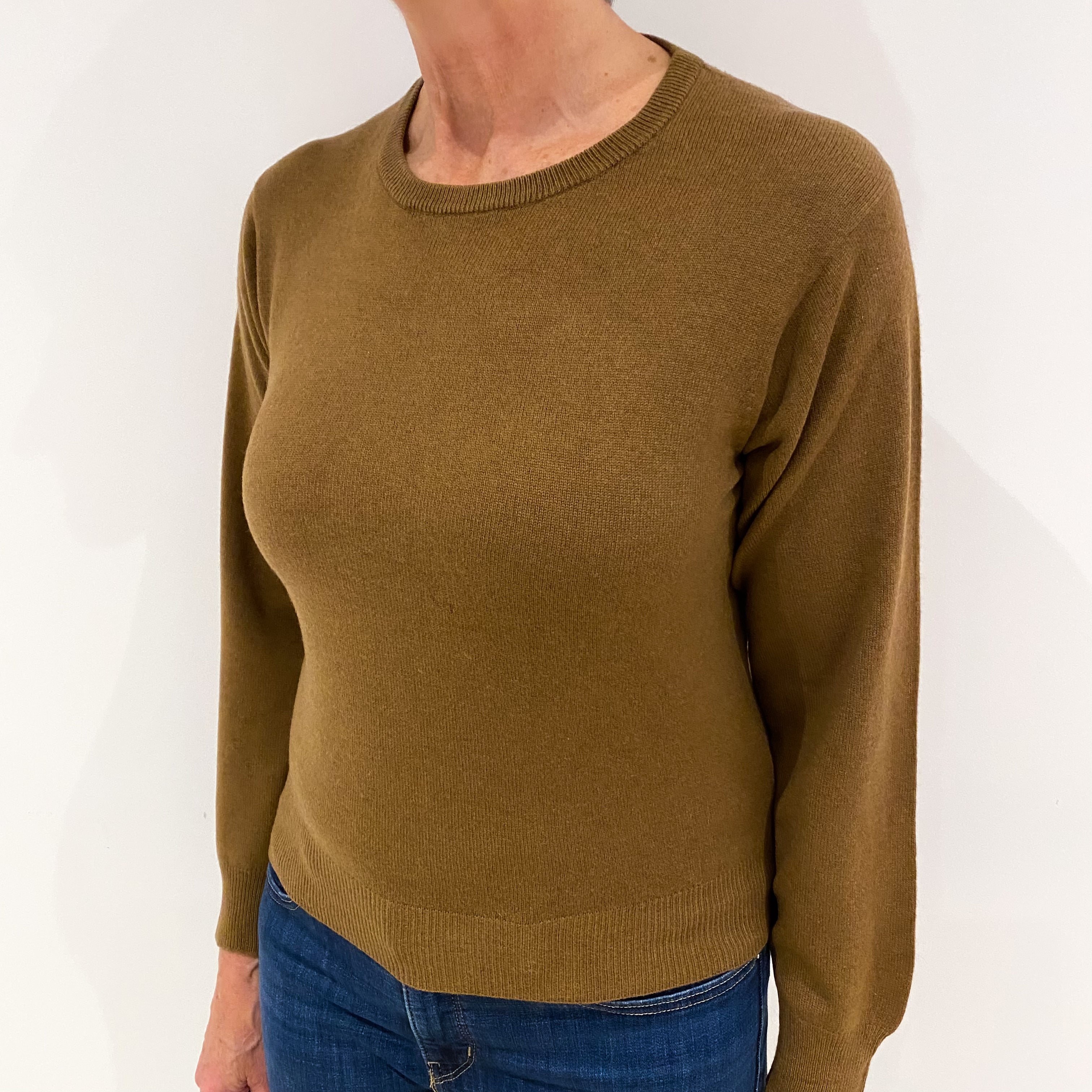 Pecan Brown Lightweight Cashmere Crew Neck Jumper Medium