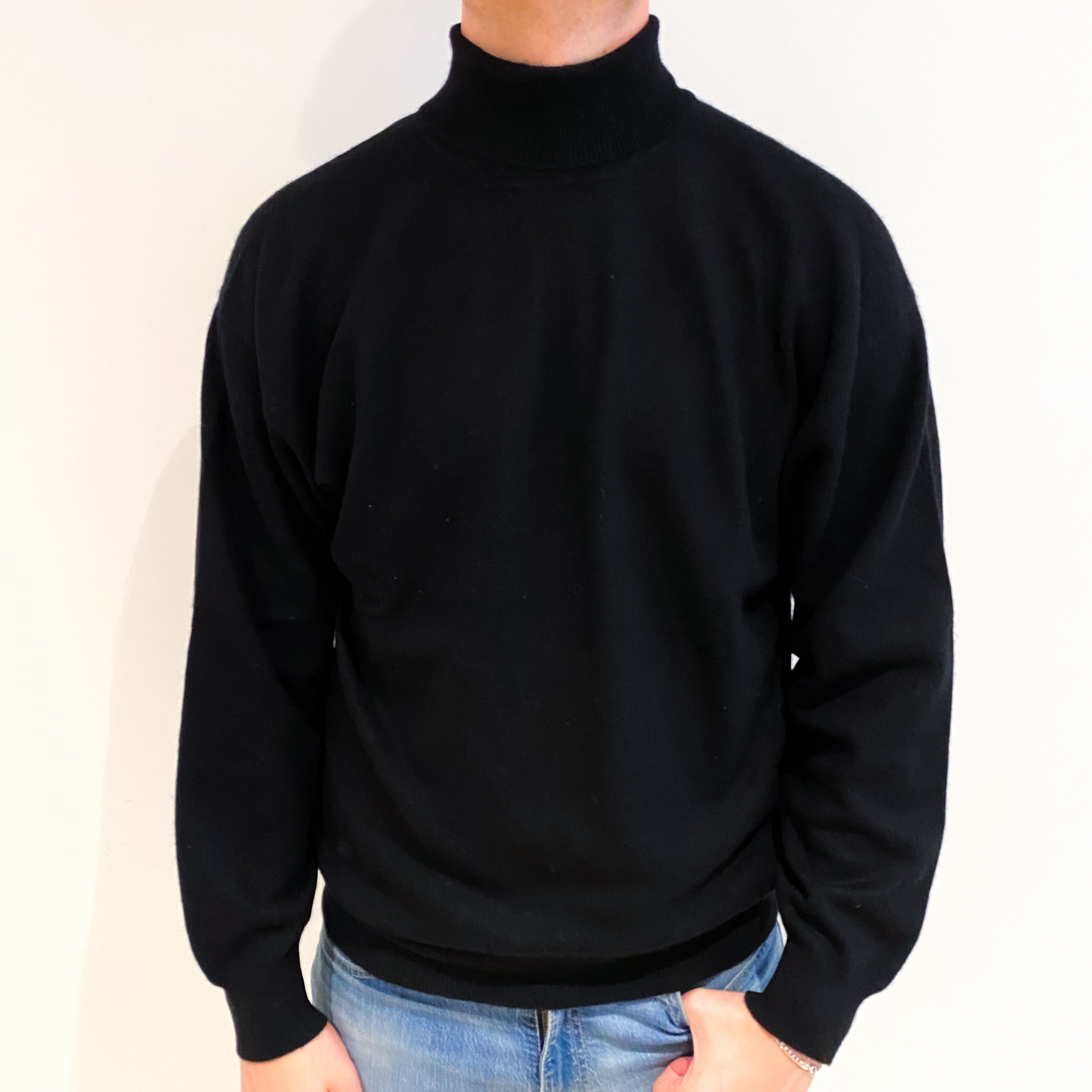 Men's Black Cashmere Polo Neck Jumper XXL