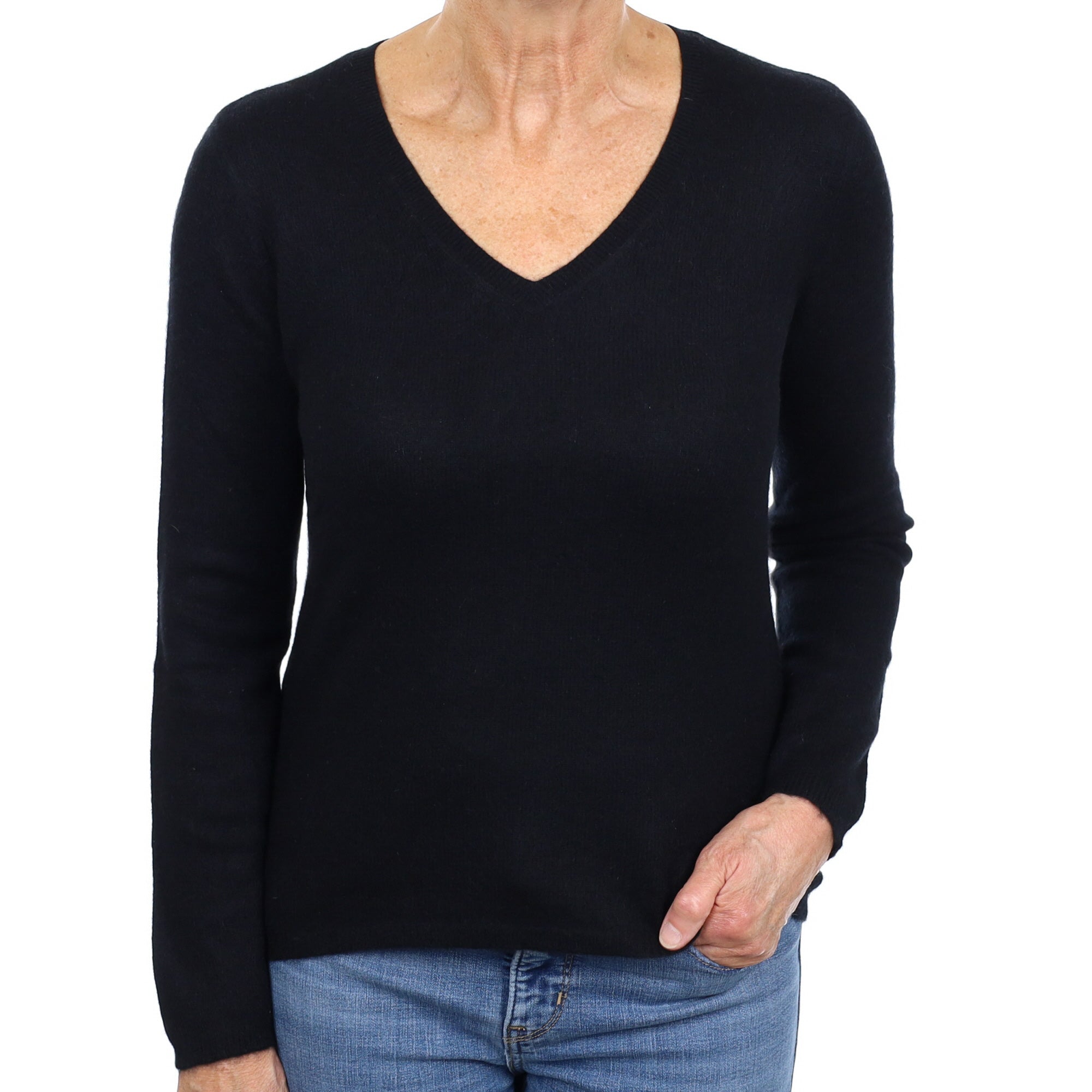 Black Cashmere V Neck Jumper Medium
