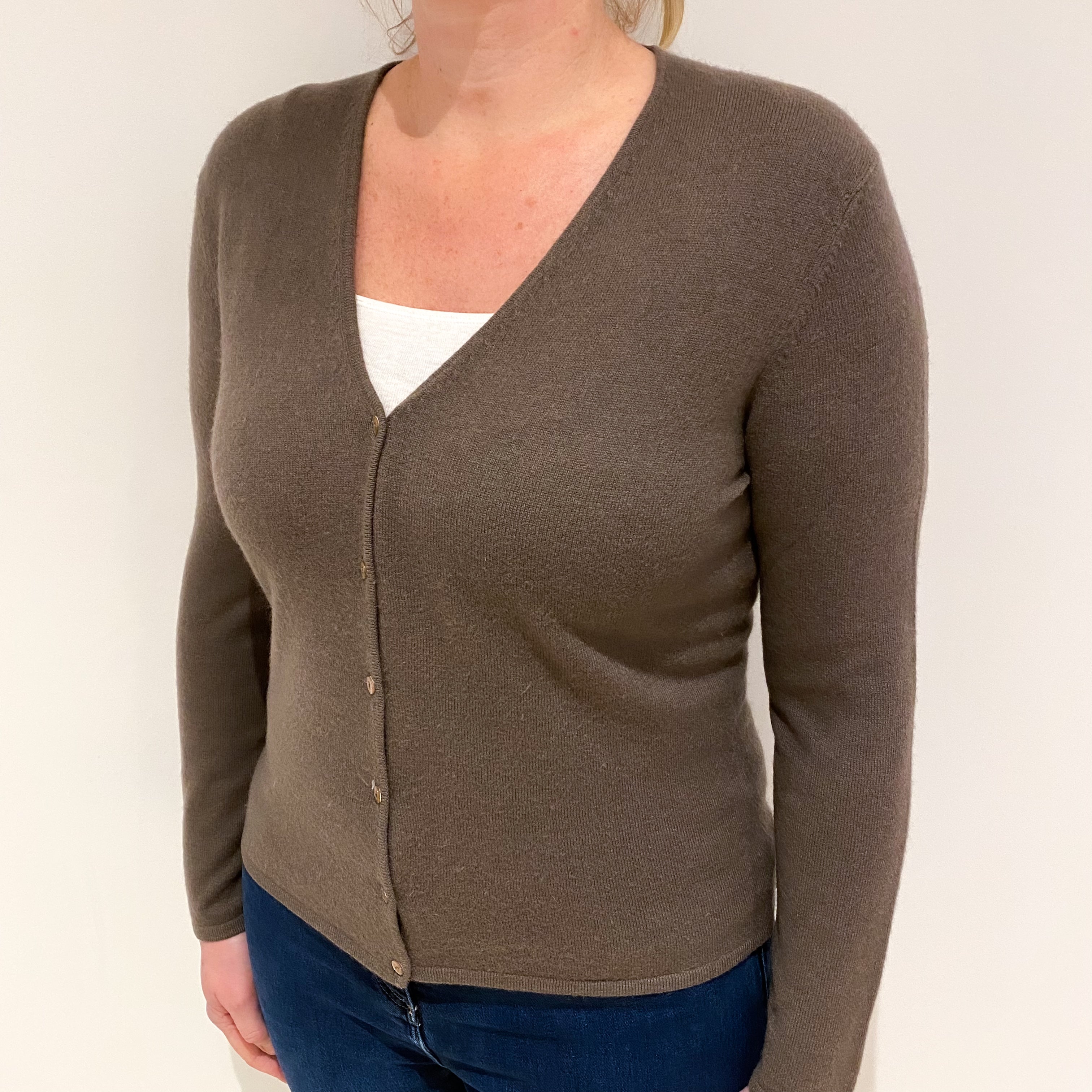 Muted Brown Cashmere V Neck Cardigan Large