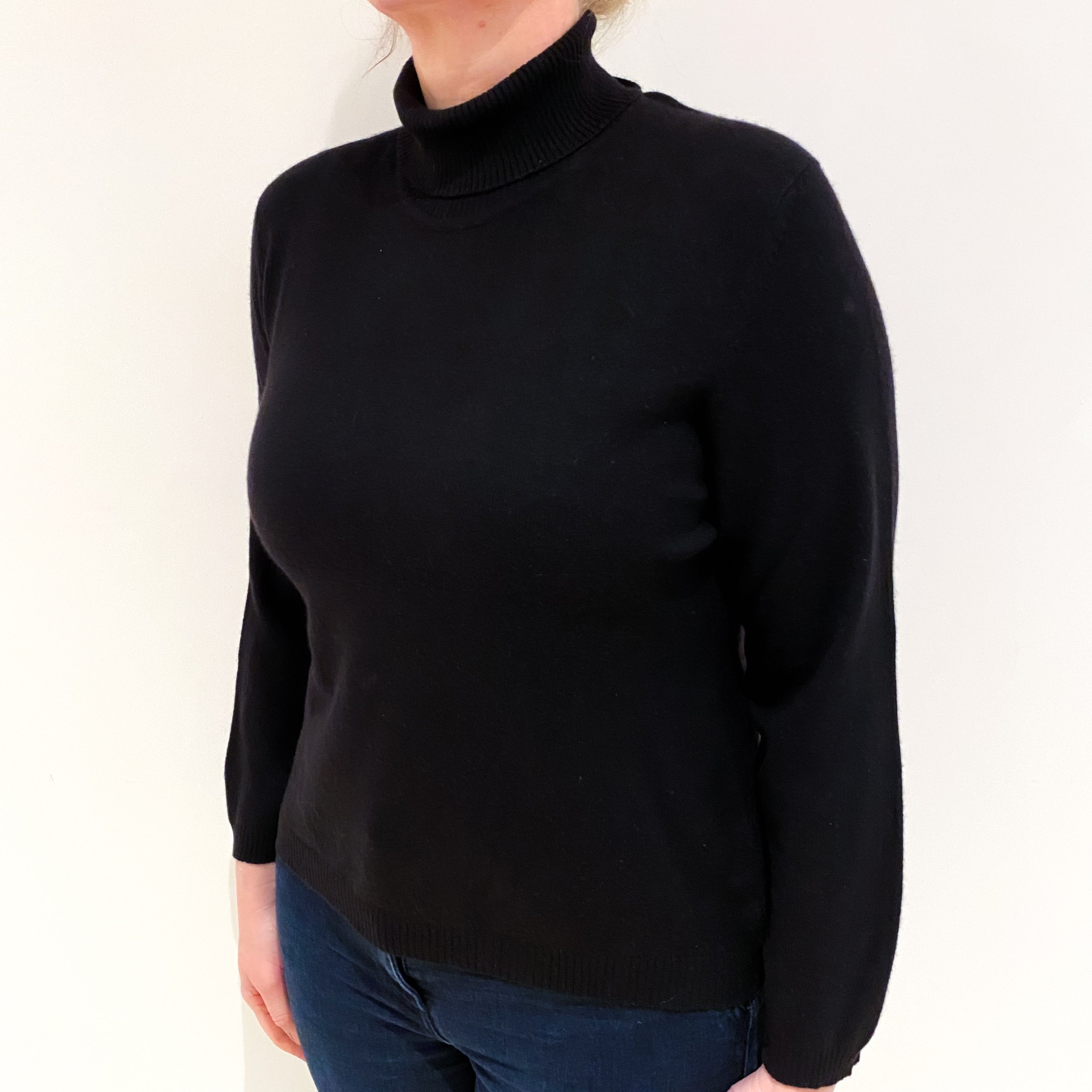 Black Cashmere Polo Neck Jumper Large