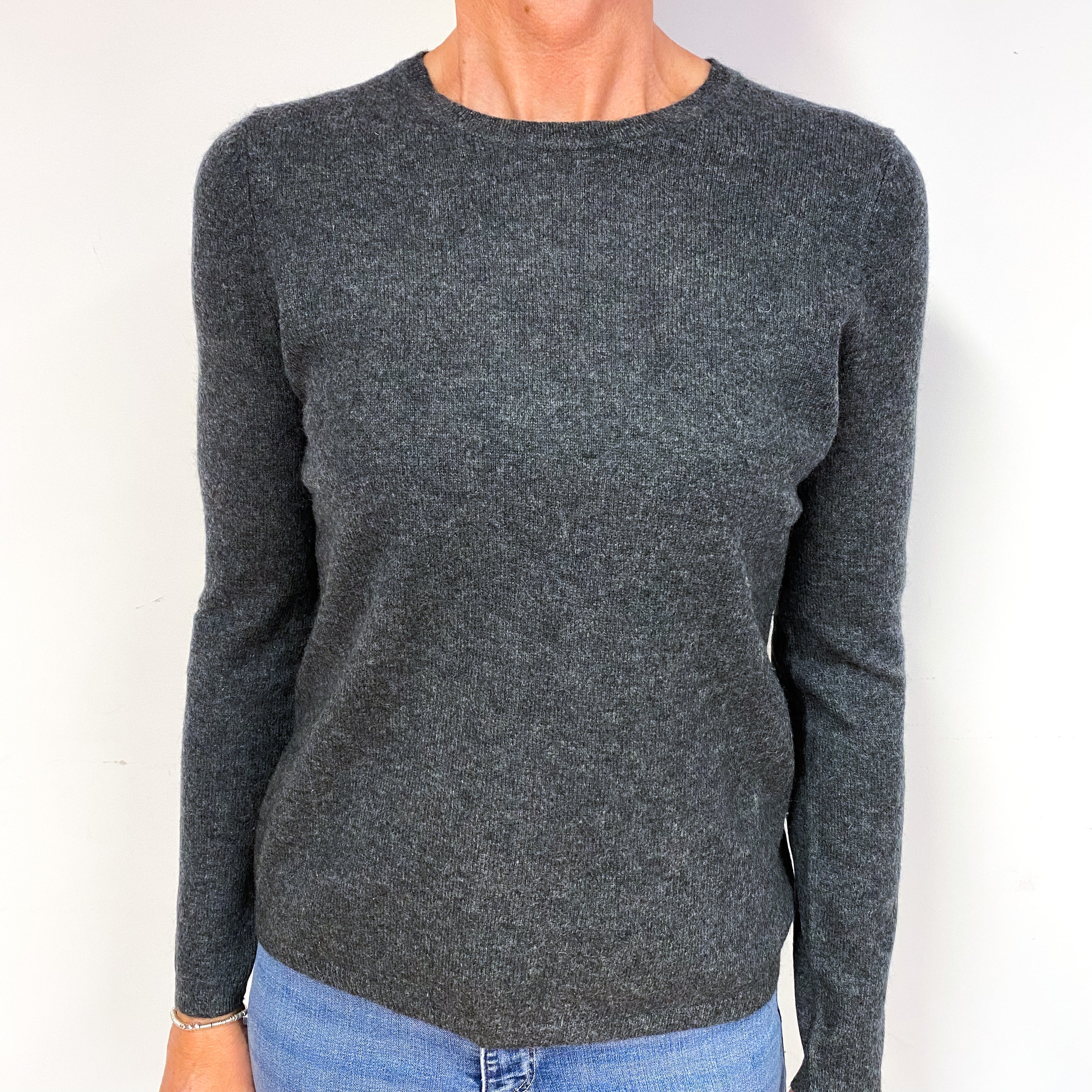 Slate Grey Cashmere Crew Neck Jumper Medium
