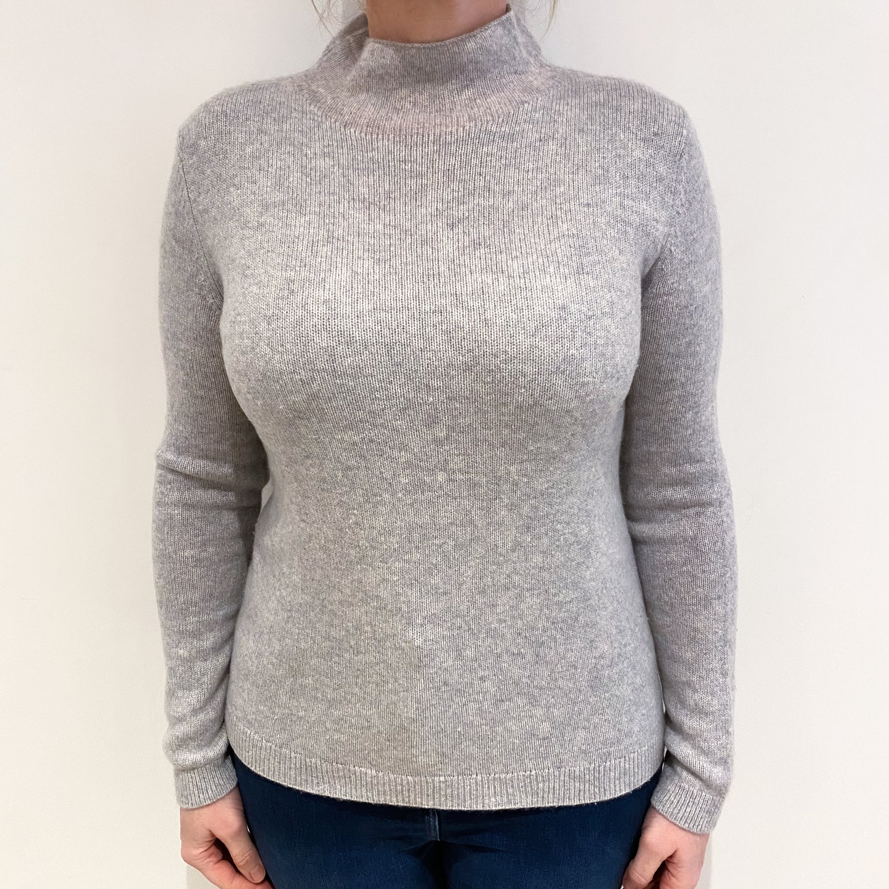 Cos Mist Grey Cashmere Funnel Neck Jumper Large