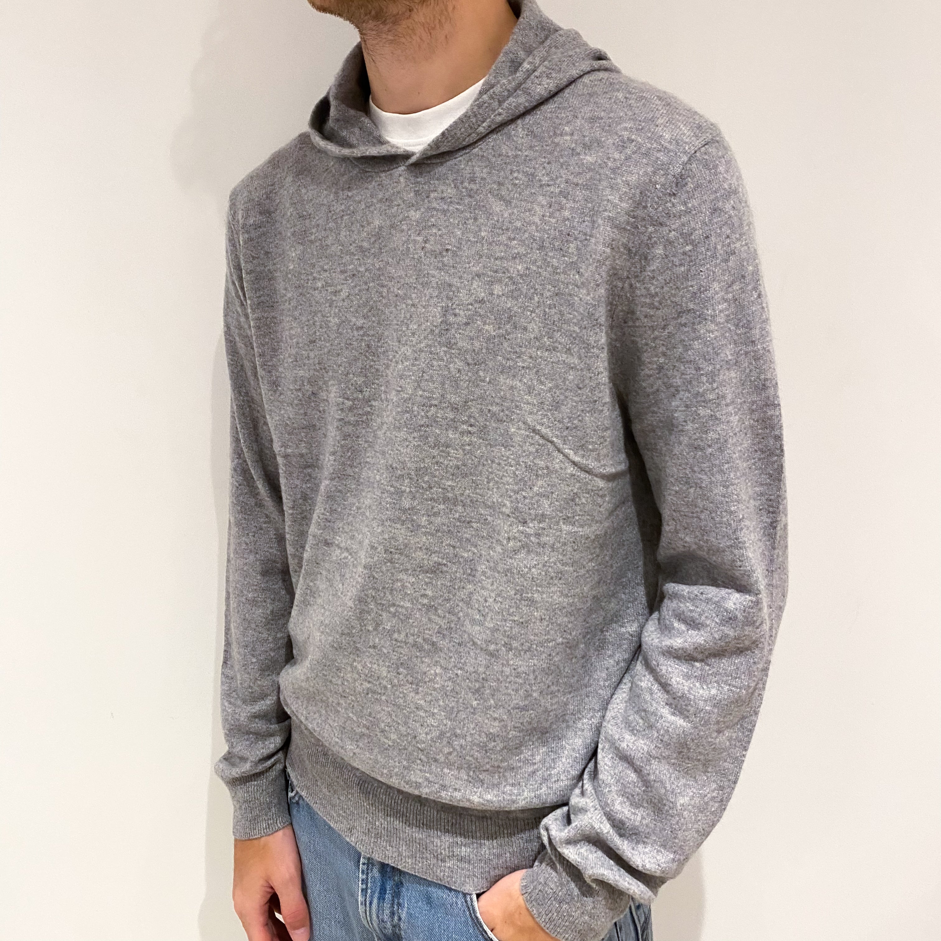 Men's Smoke Grey Cashmere Hoodie Jumper Large
