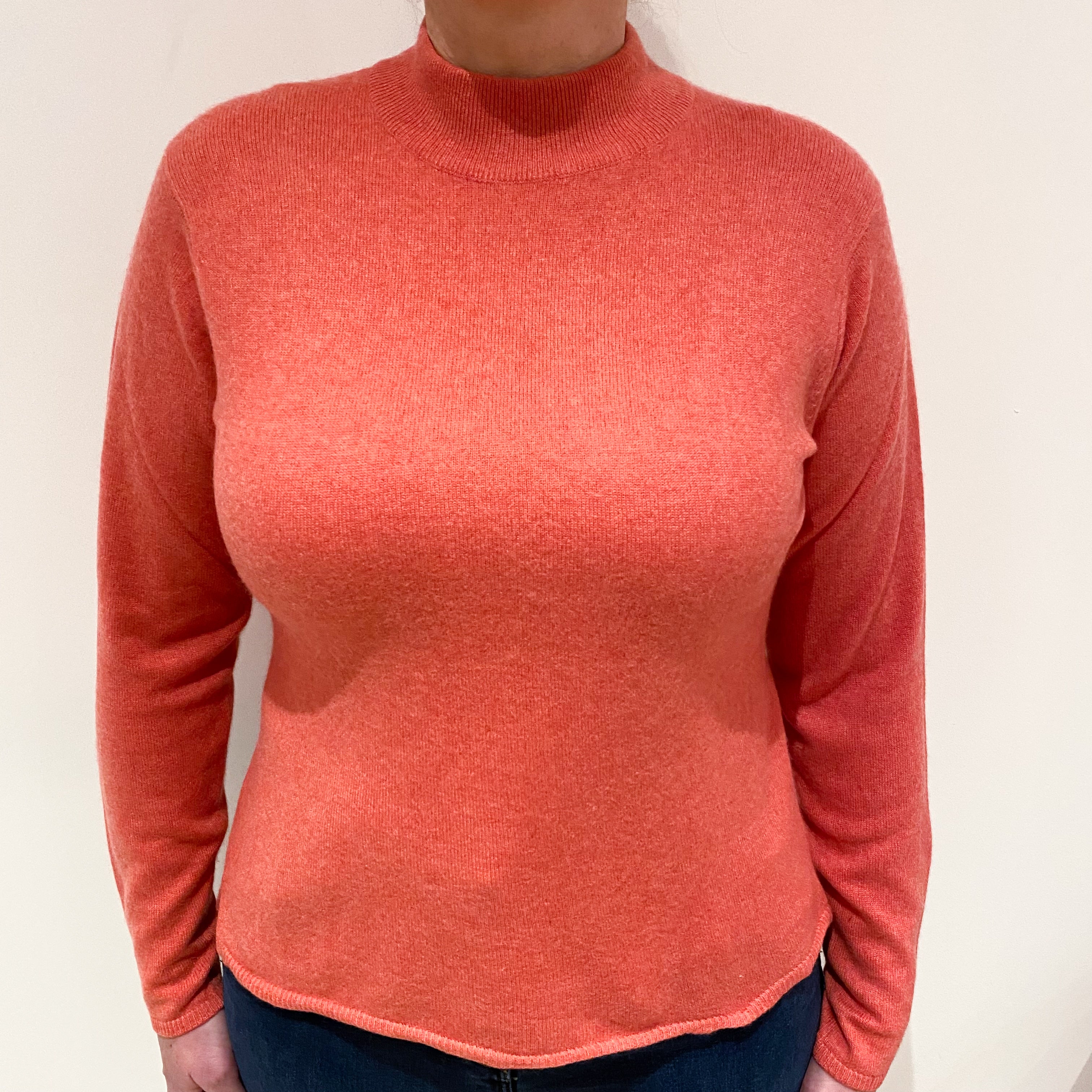 Deep Coral Pink Cashmere Turtle Neck Jumper Large