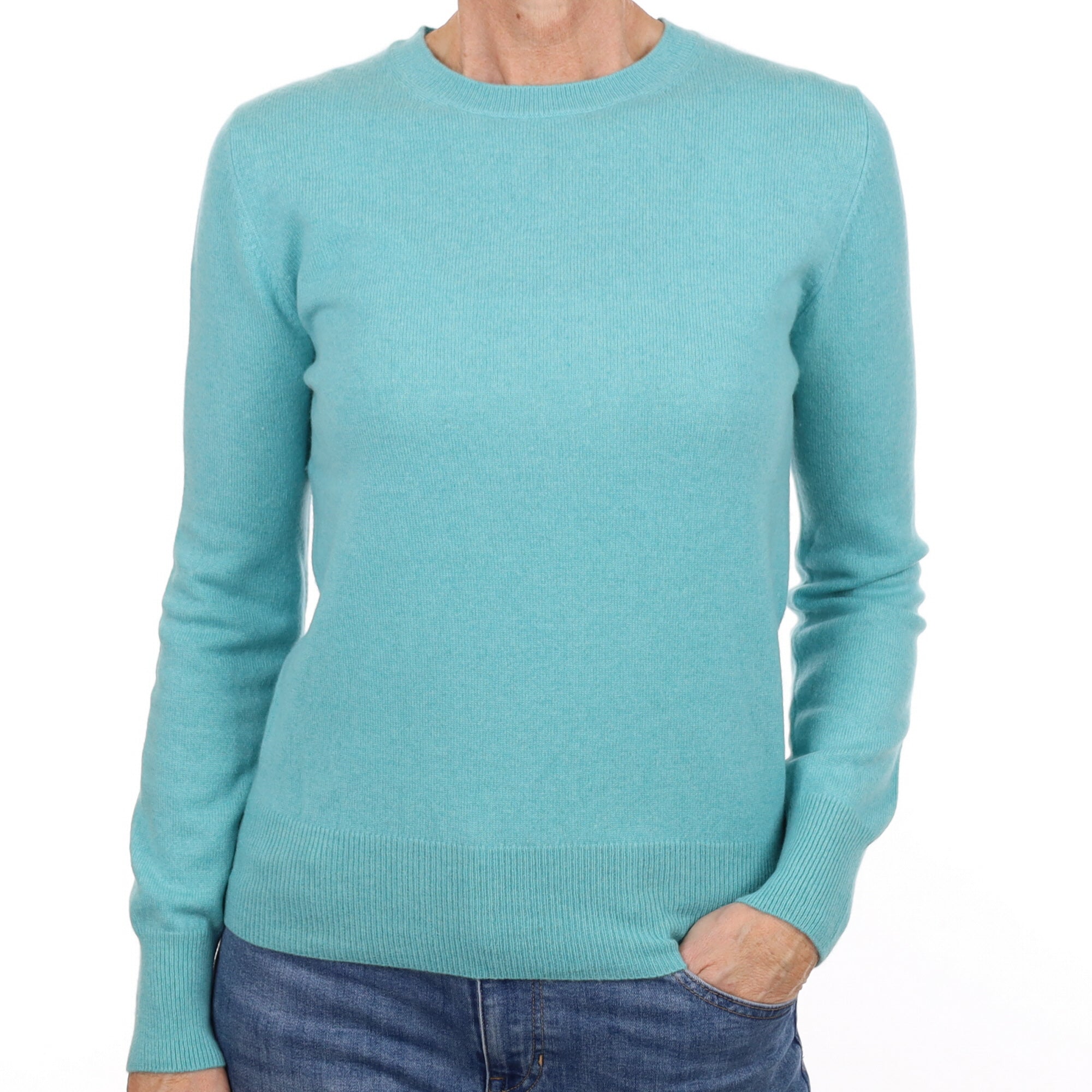 Aqua Blue Cashmere Crew Neck Jumper Small