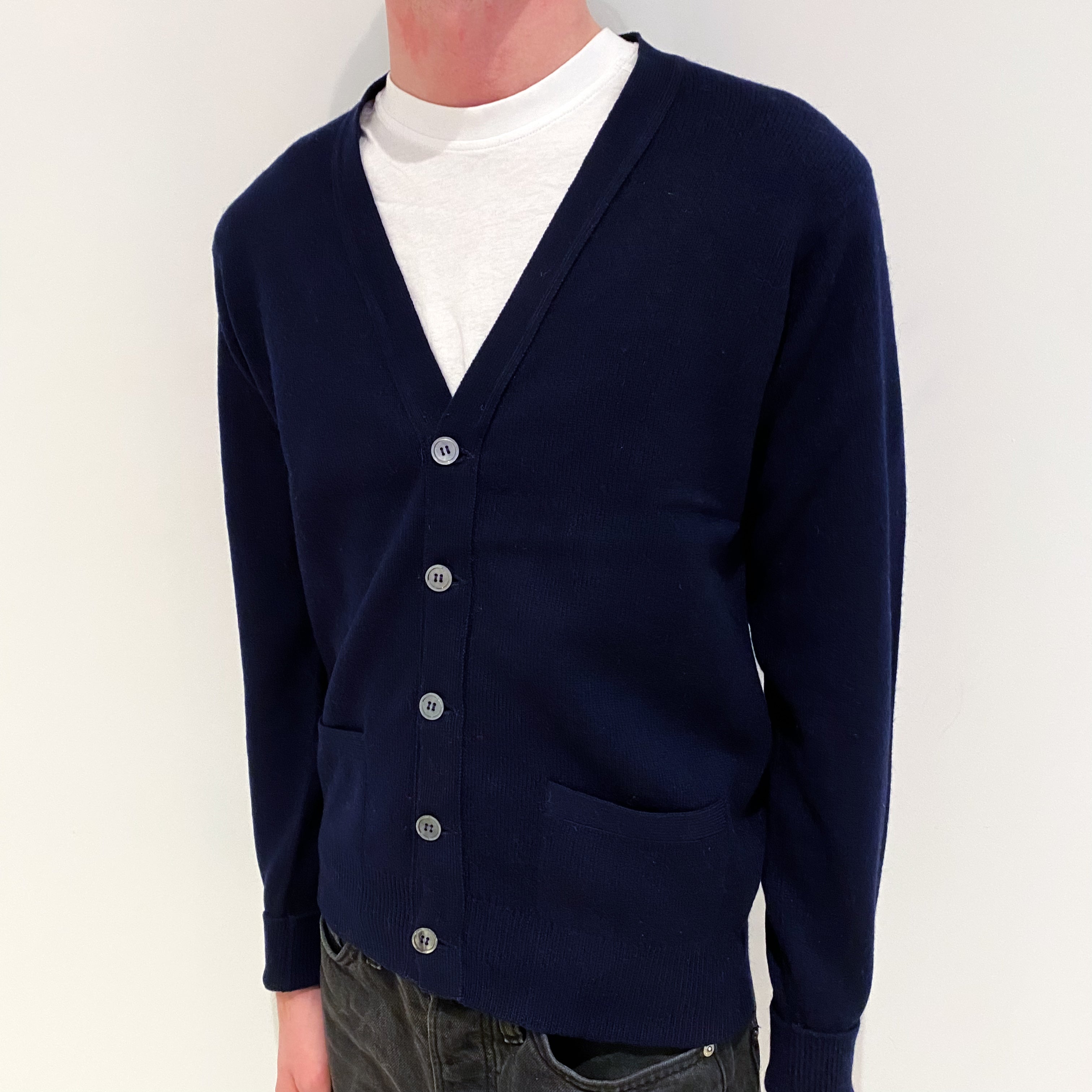 Men's Givenchy Navy Blue Cashmere V Neck Cardigan with Pockets Small