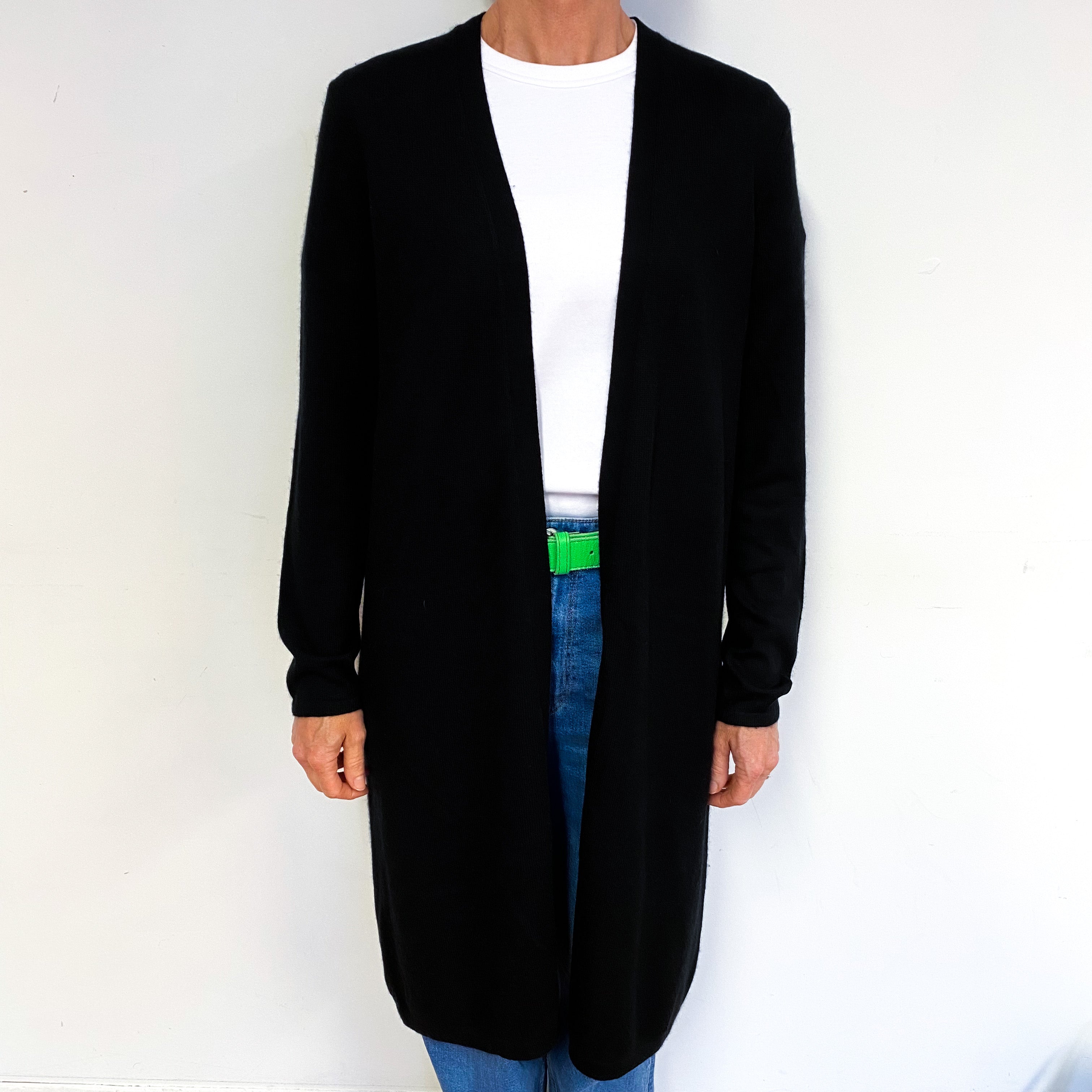 Black Lightweight Cashmere Edge to Edge Cardigan Medium