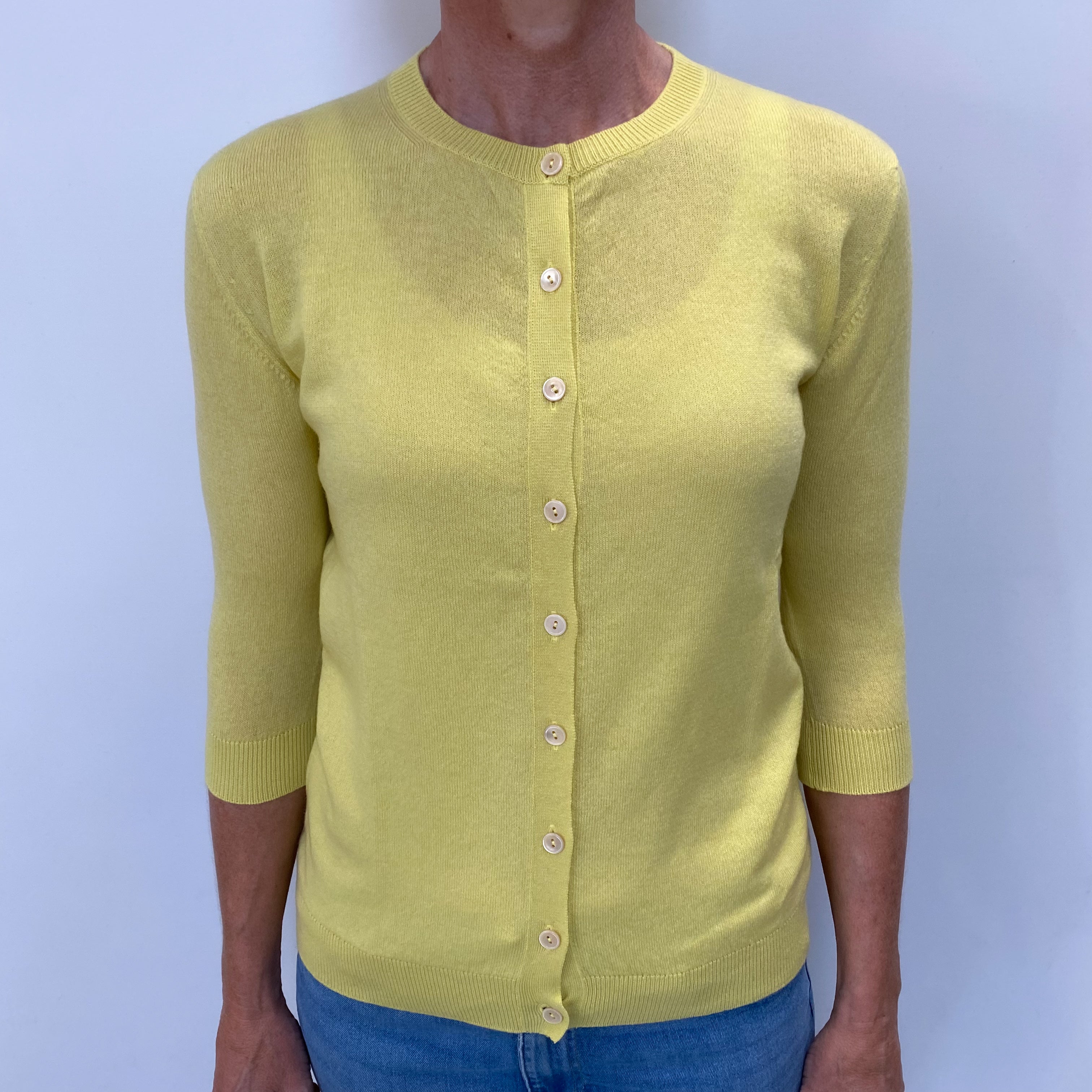 New Scottish Canary Yellow Cashmere Crew Cardigan Small