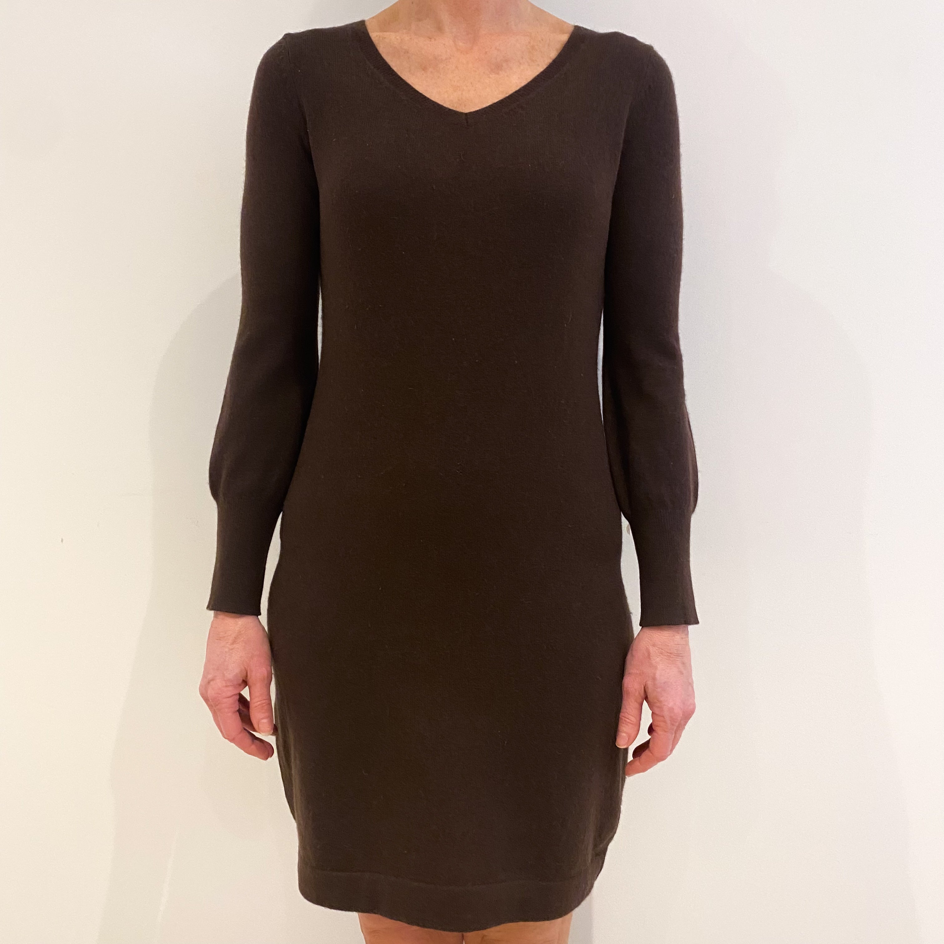 Peppercorn Brown Cashmere V Neck Dress Small