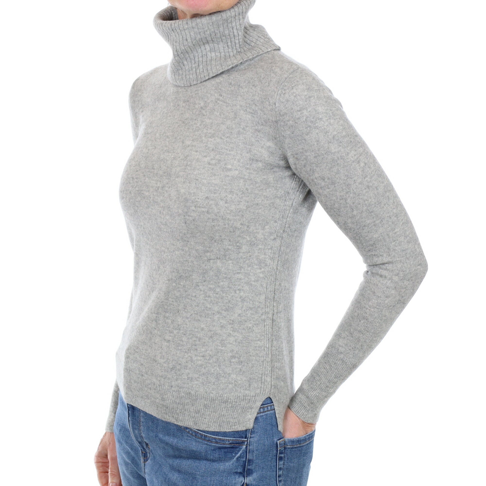 Smoke Grey Cashmere Polo Neck Jumper Small