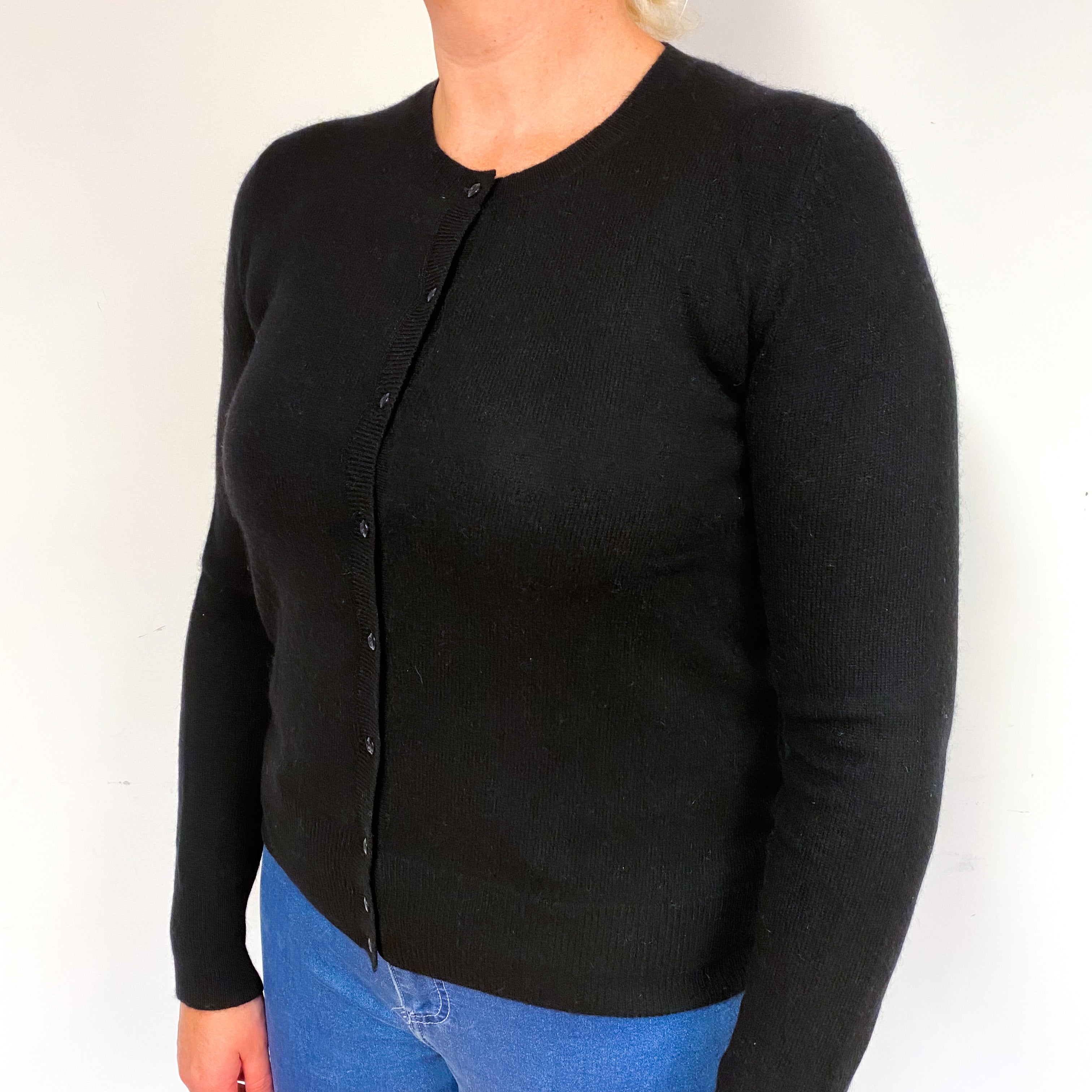 Black Cashmere Crew Neck Cardigan Large