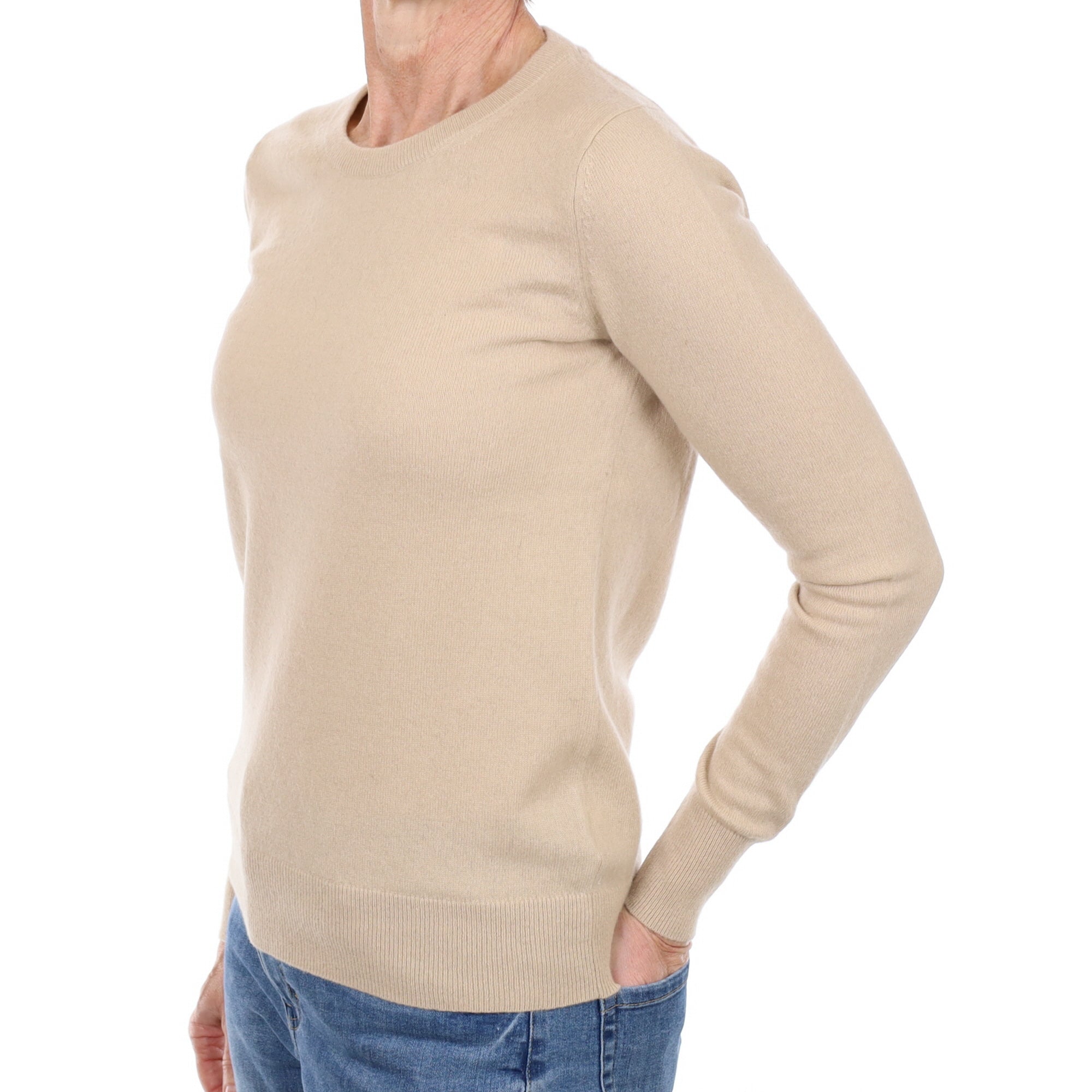 Sand Beige Cashmere Crew Neck Jumper Small