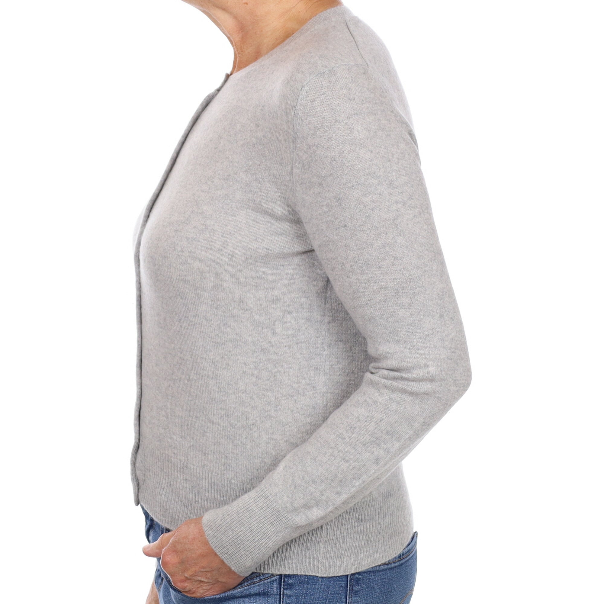 Smoke Grey Cashmere Crew Neck Cardigan Medium