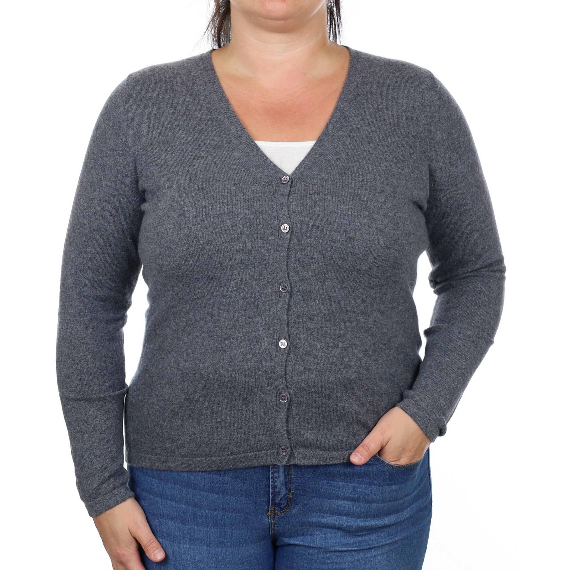 Slate Grey Cashmere V Neck Cardigan Large