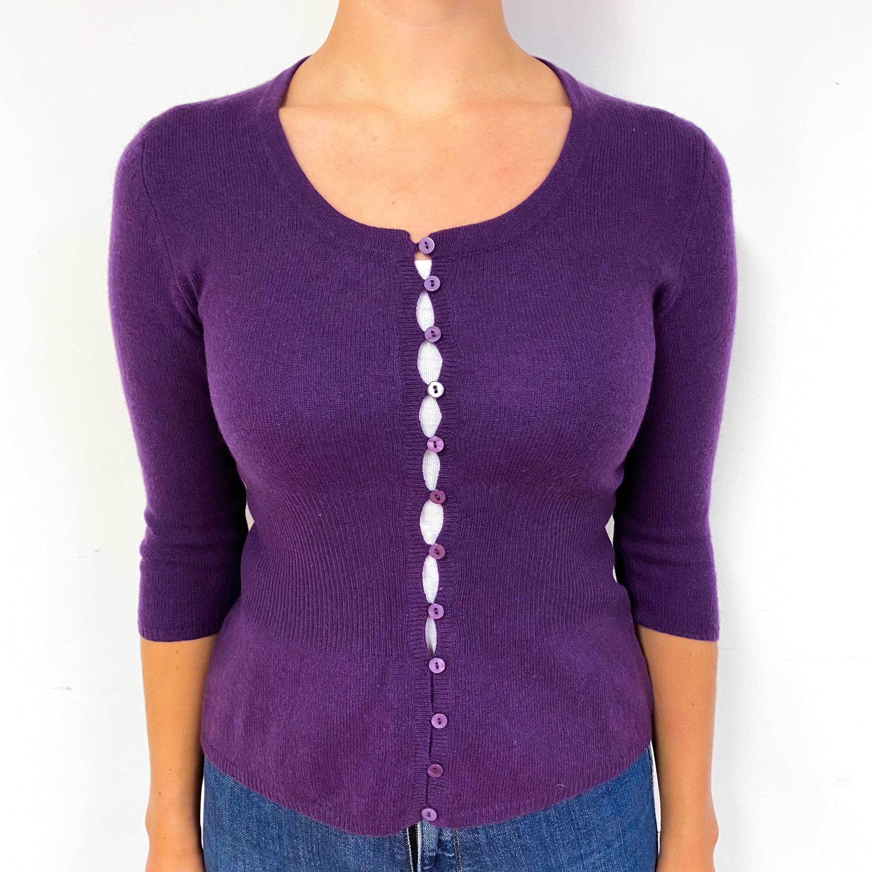 Pansy Purple Cashmere 3/4 Sleeve Cardigan Small